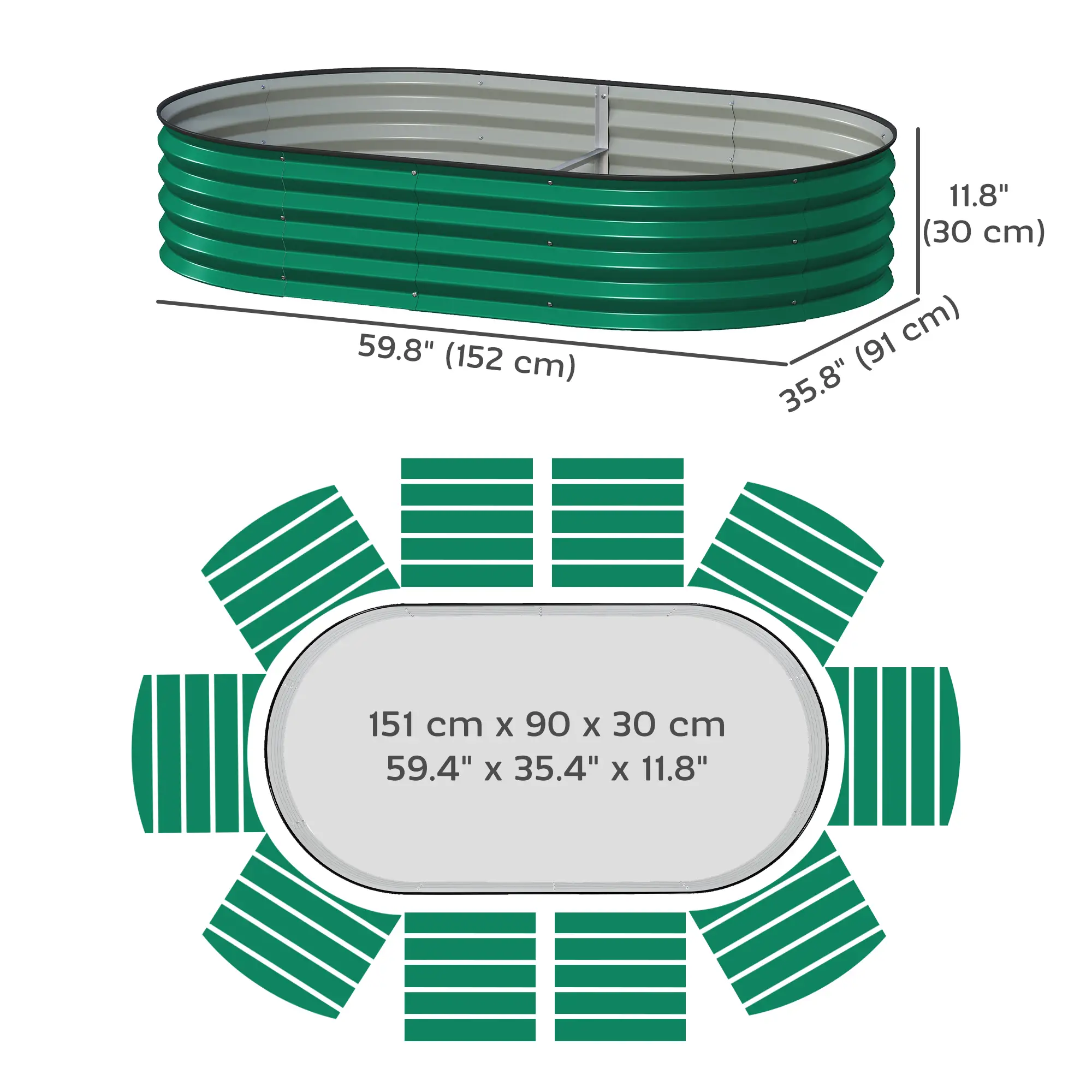 5' x 3' x 1' Galvanized Raised Garden Bed, Green Metal Planter Box, Green - Image 3