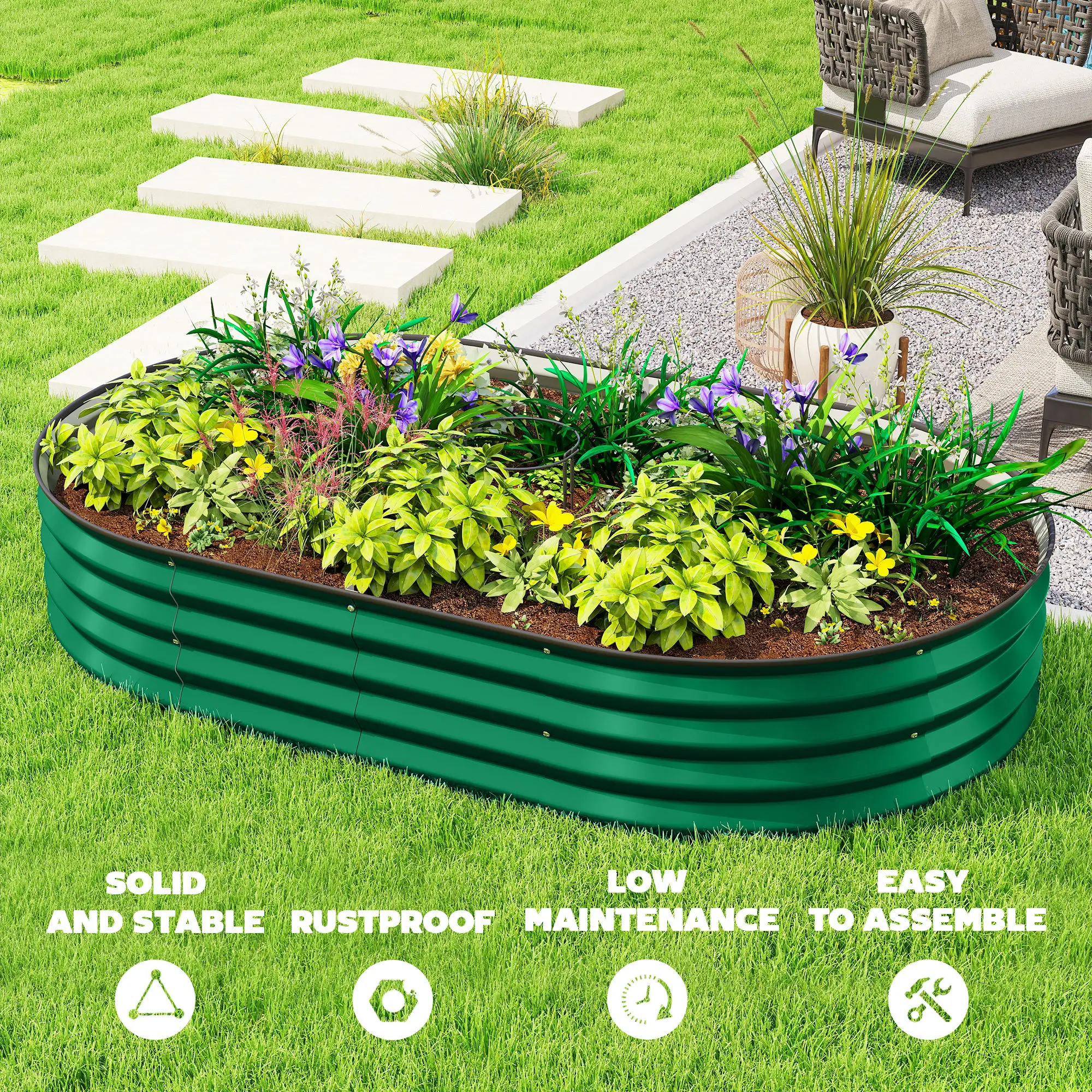 5' x 3' x 1' Galvanized Raised Garden Bed, Green Metal Planter Box, Green - Image 7