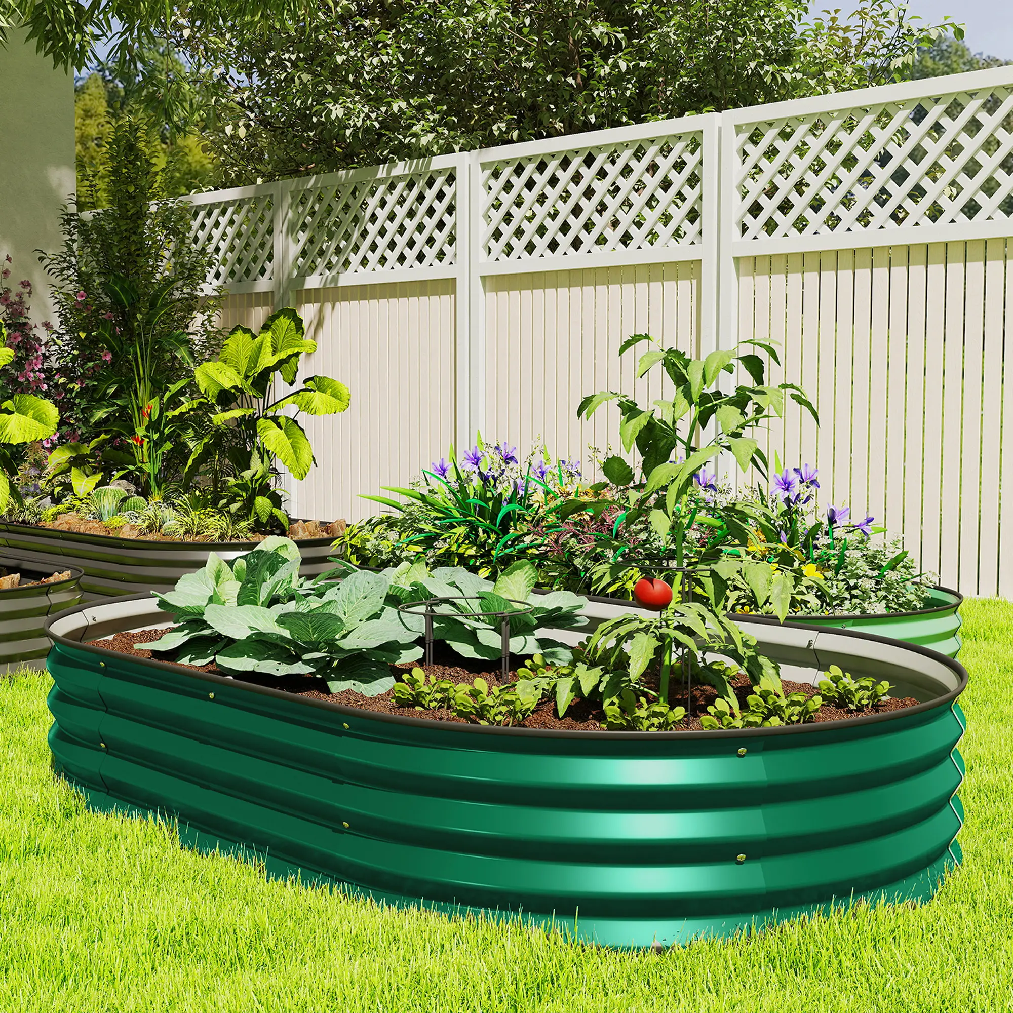 5' x 3' x 1' Galvanized Raised Garden Bed, Green Metal Planter Box, Green - Image 8