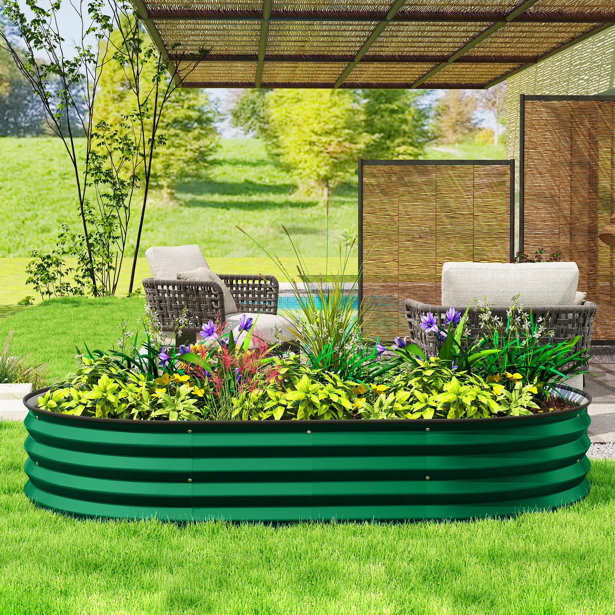 5' x 3' x 1' Galvanized Raised Garden Bed, Green Metal Planter Box, Green - Image 9