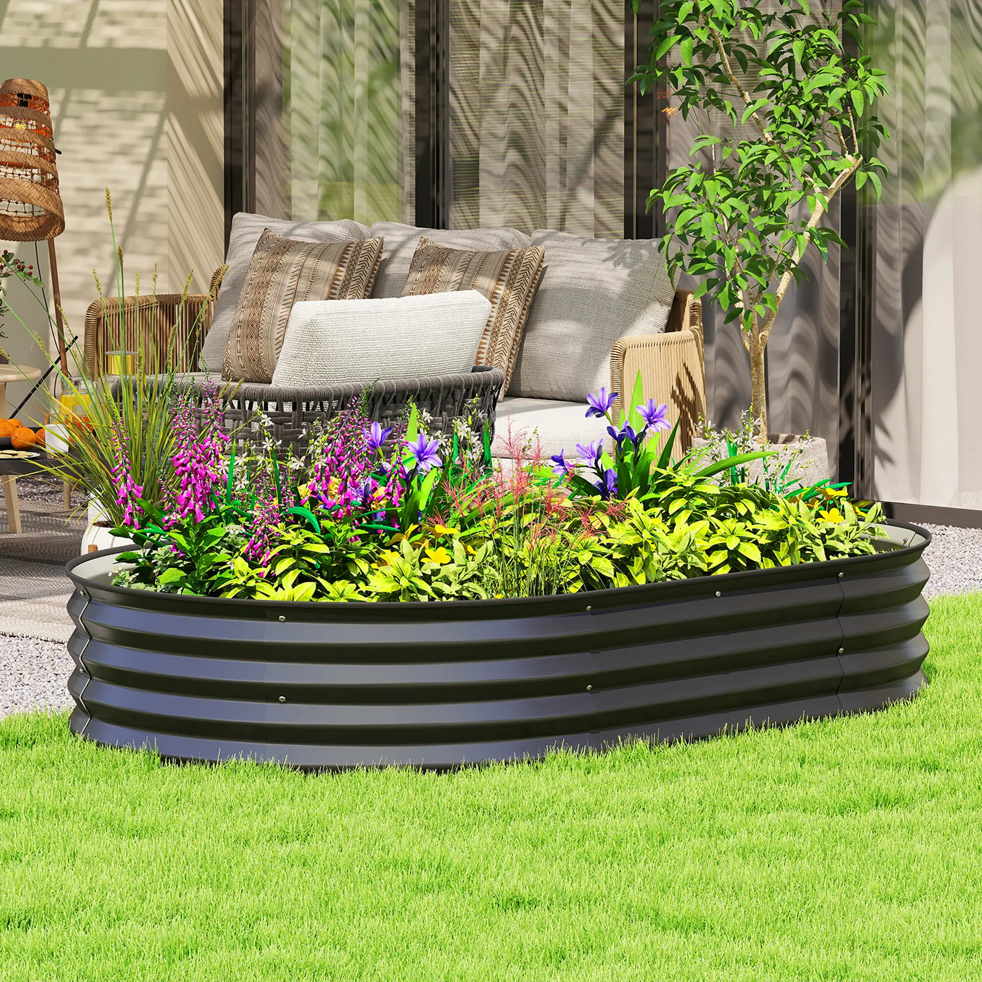 5' x 3' x 1' Large Outdoor Planter Box, Galvanized Raised Garden Bed, Black - Image 2