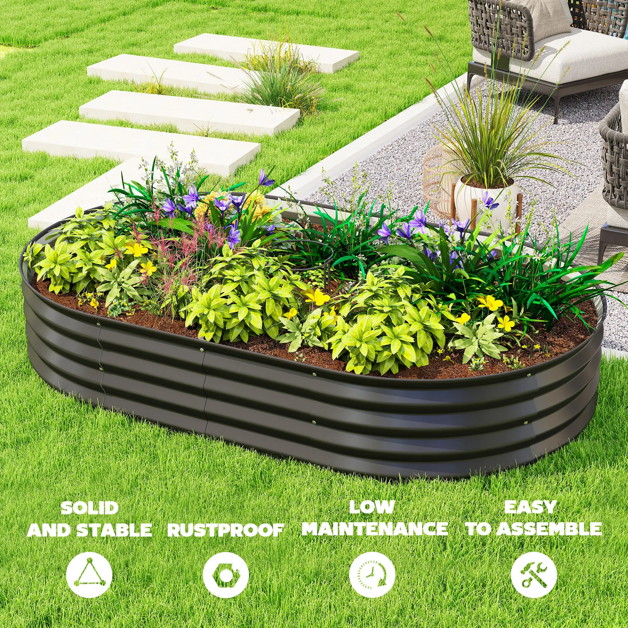 5' x 3' x 1' Large Outdoor Planter Box, Galvanized Raised Garden Bed, Black - Image 7