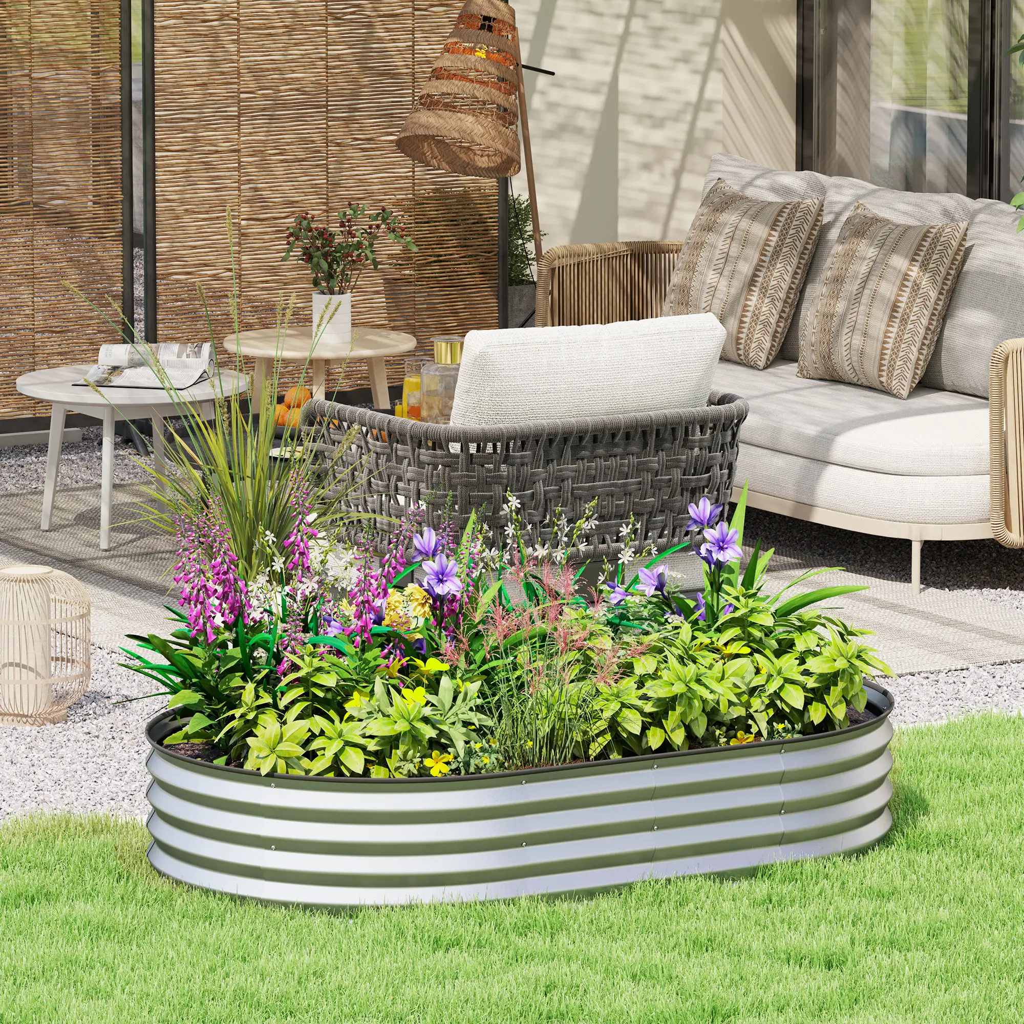 5' x 3' x 1' Outdoor Planter Box, Galvanized Raised Garden Bed, Silver - Image 2