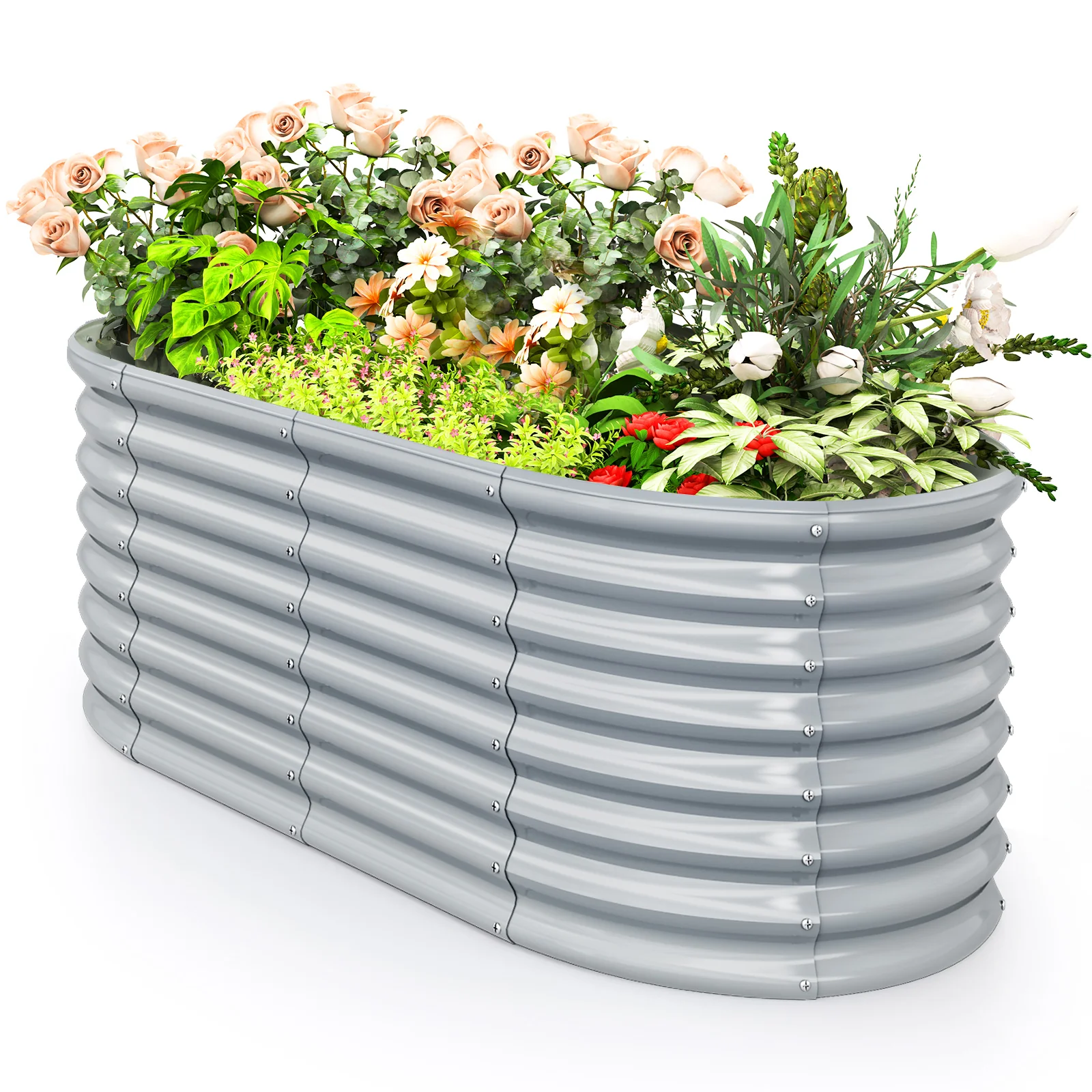5 x 3 x 2 Feet Metal Oval Raised Garden Bed, Gray - Image 4