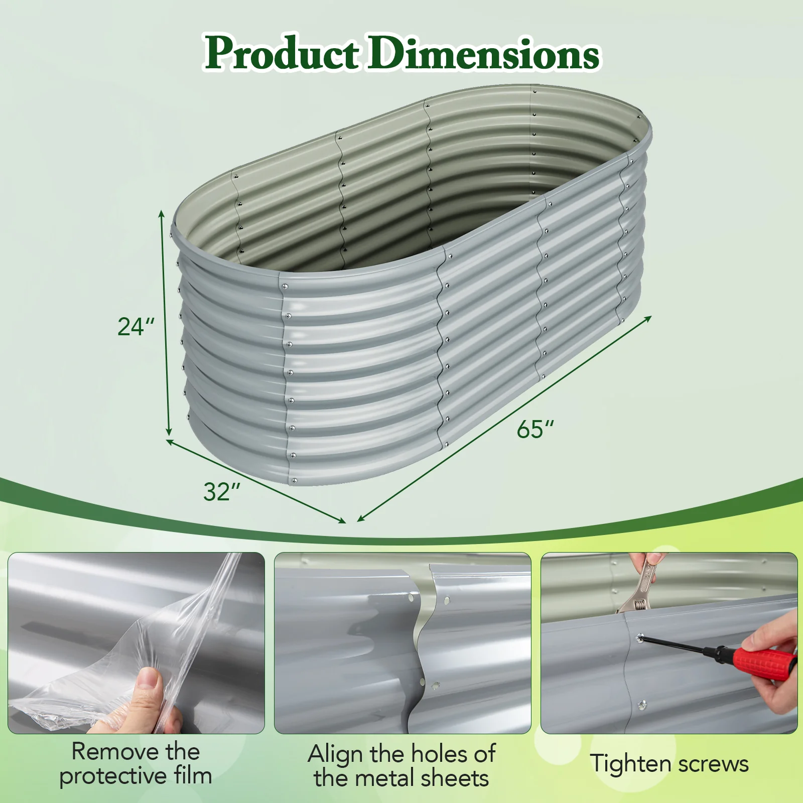 5 x 3 x 2 Feet Metal Oval Raised Garden Bed, Gray - Image 6