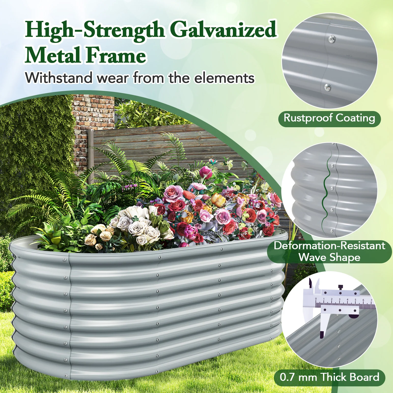 5 x 3 x 2 Feet Metal Oval Raised Garden Bed, Gray - Image 7
