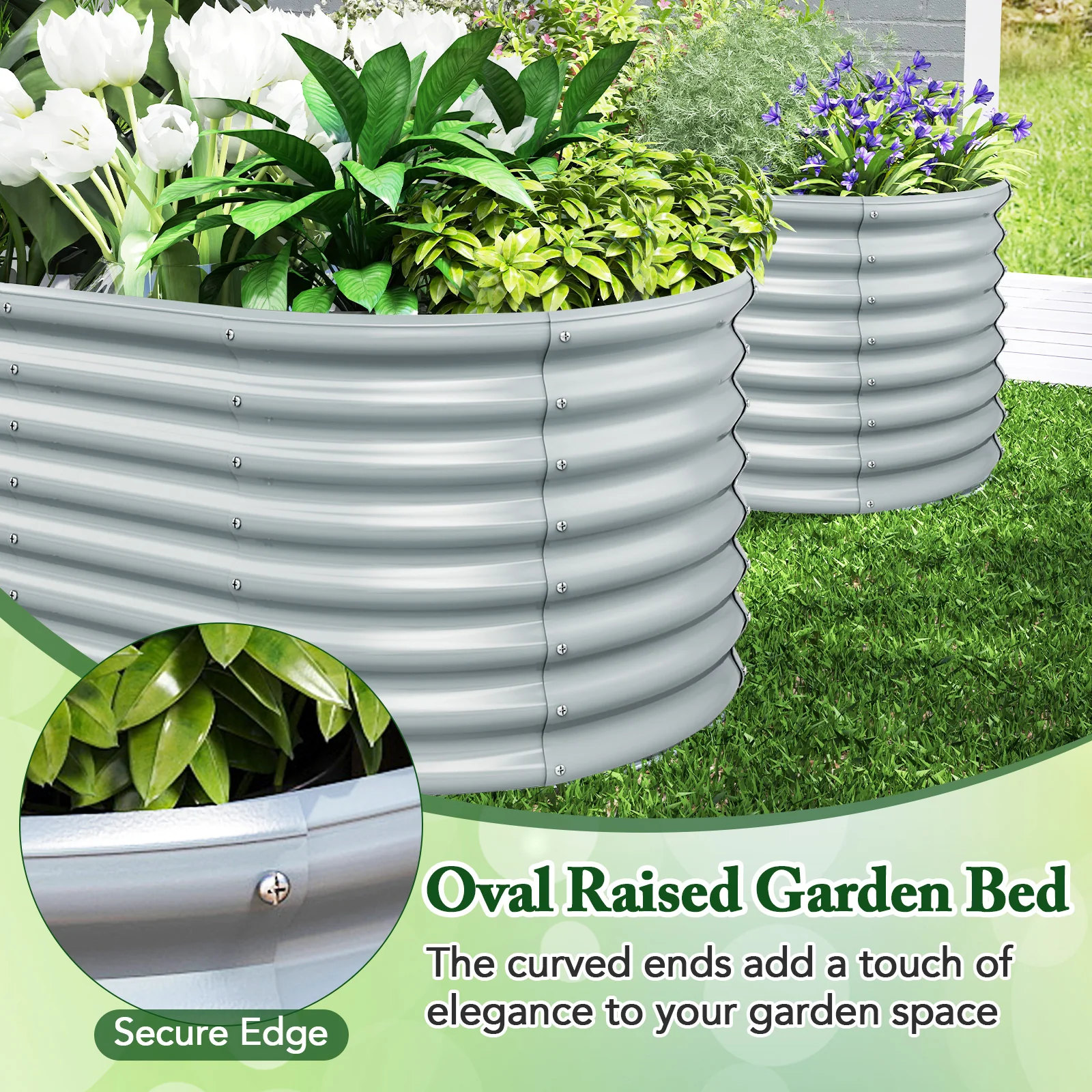 5 x 3 x 2 Feet Metal Oval Raised Garden Bed, Gray - Image 8