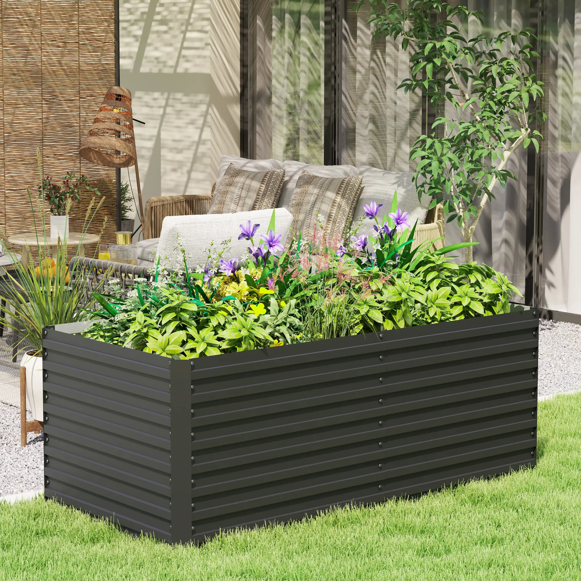 5' x 3' x 2' Raised Garden Bed, Galvanized Planter Box, Dark Grey - Image 2