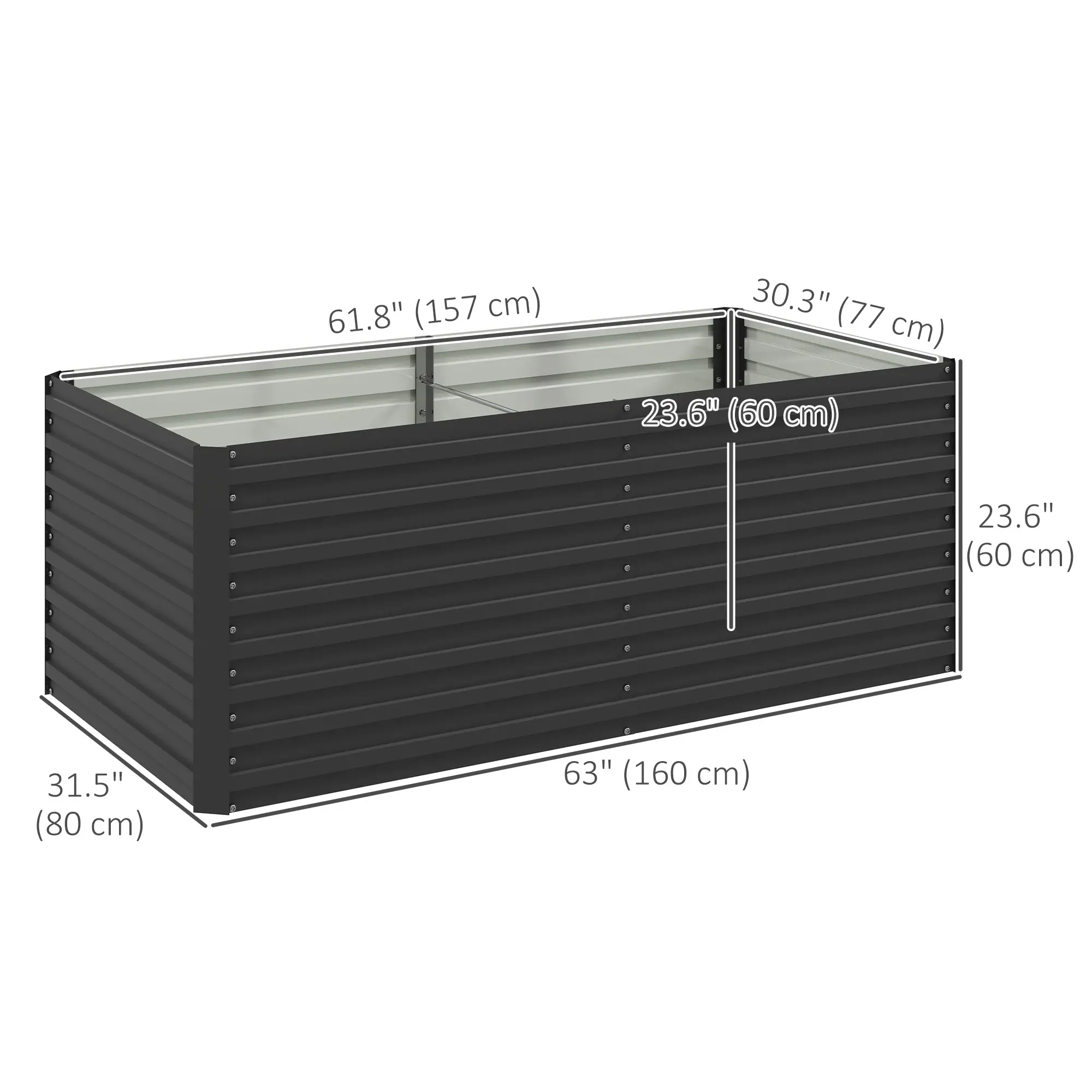 5' x 3' x 2' Raised Garden Bed, Galvanized Planter Box, Dark Grey - Image 3