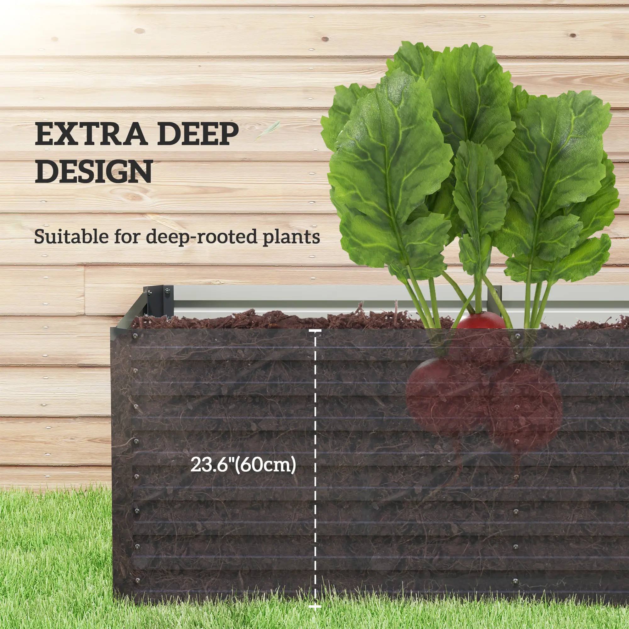 5' x 3' x 2' Raised Garden Bed, Galvanized Planter Box, Dark Grey - Image 4