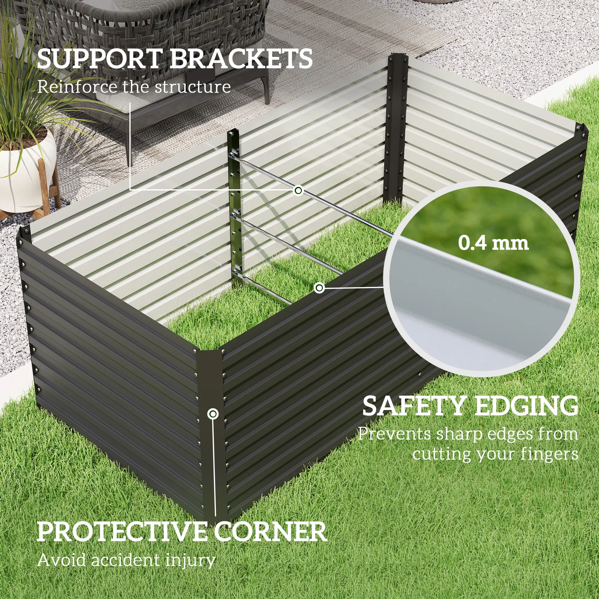 5' x 3' x 2' Raised Garden Bed, Galvanized Planter Box, Dark Grey - Image 7