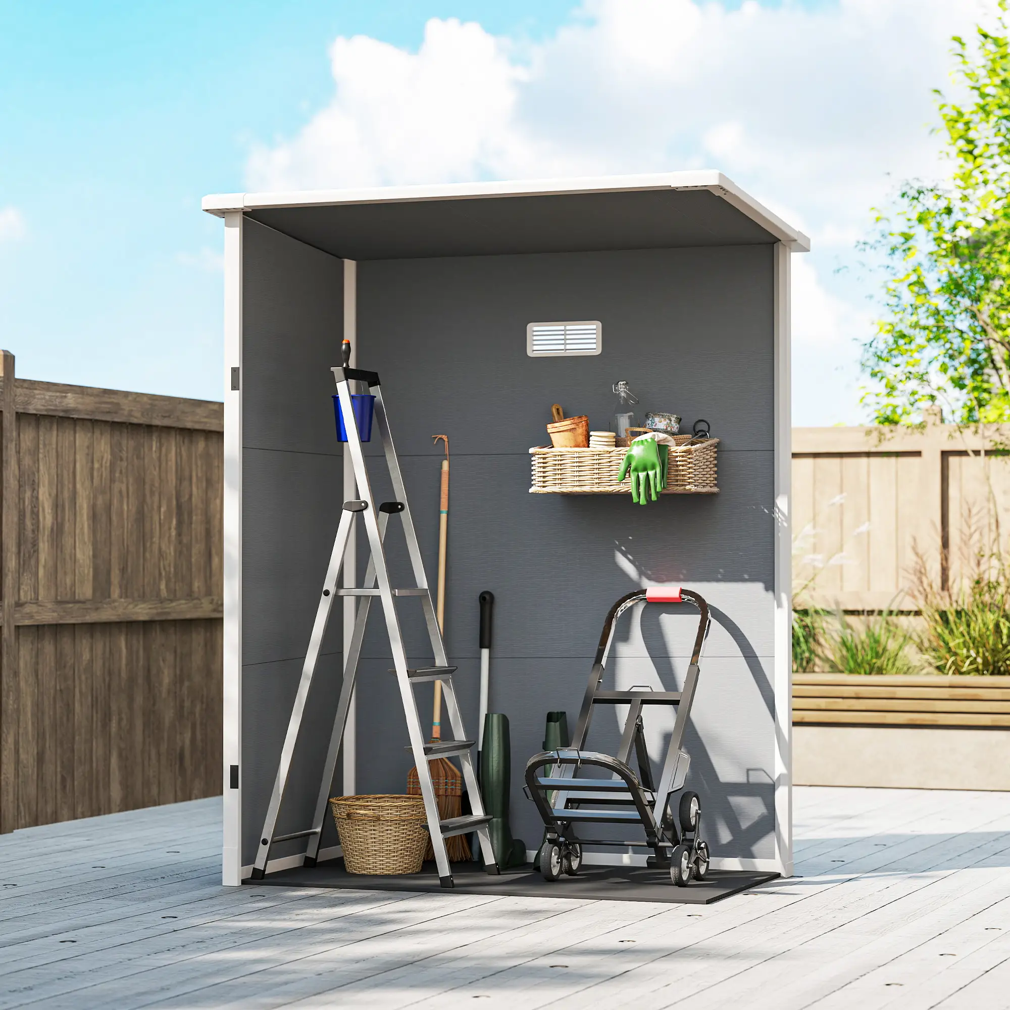 5 x 3FT Garden Shed, Outdoor Storage with Lockable Door, Window, Vent, Grey - Image 10
