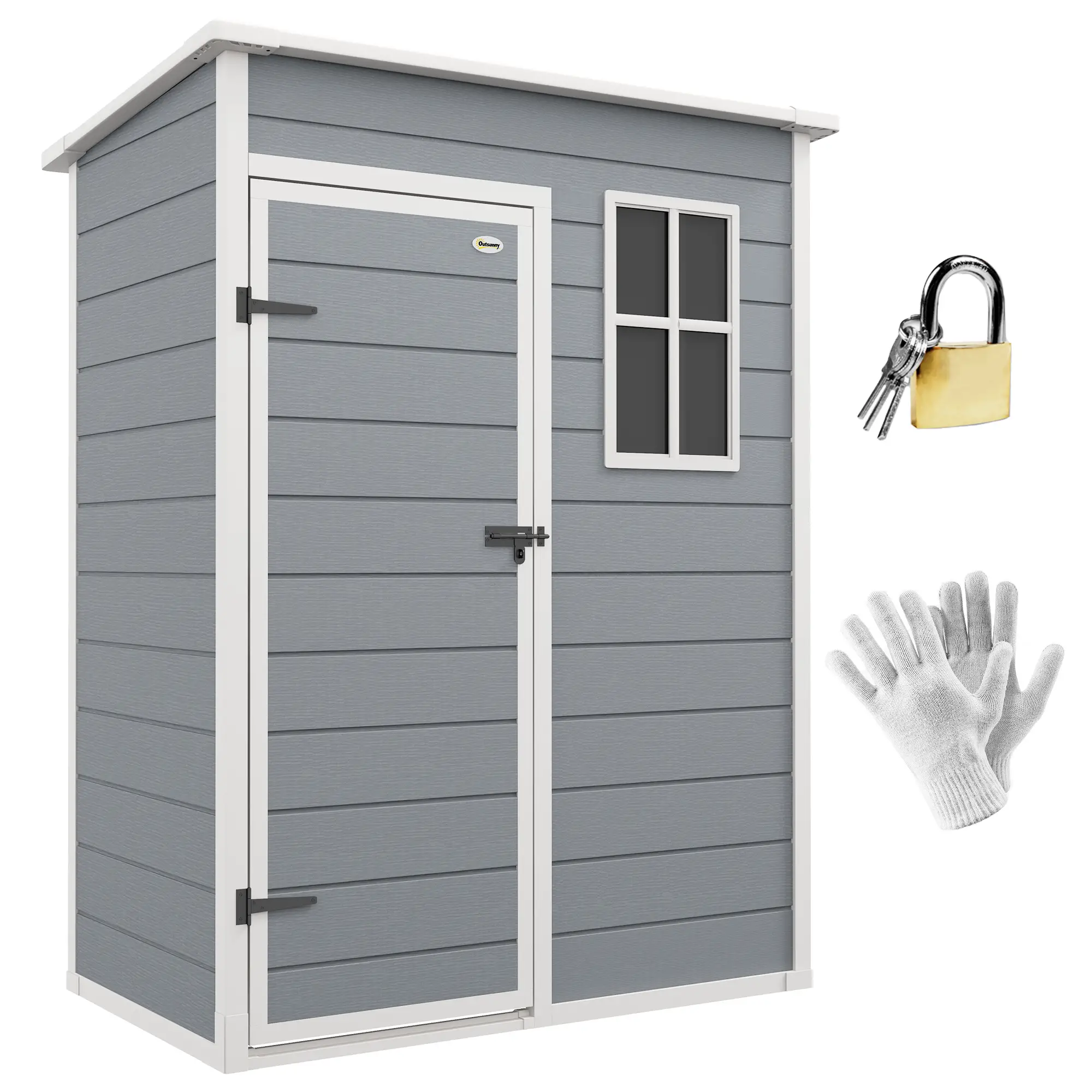 5 x 3FT Garden Shed, Outdoor Storage with Lockable Door, Window, Vent, Grey - Image 11