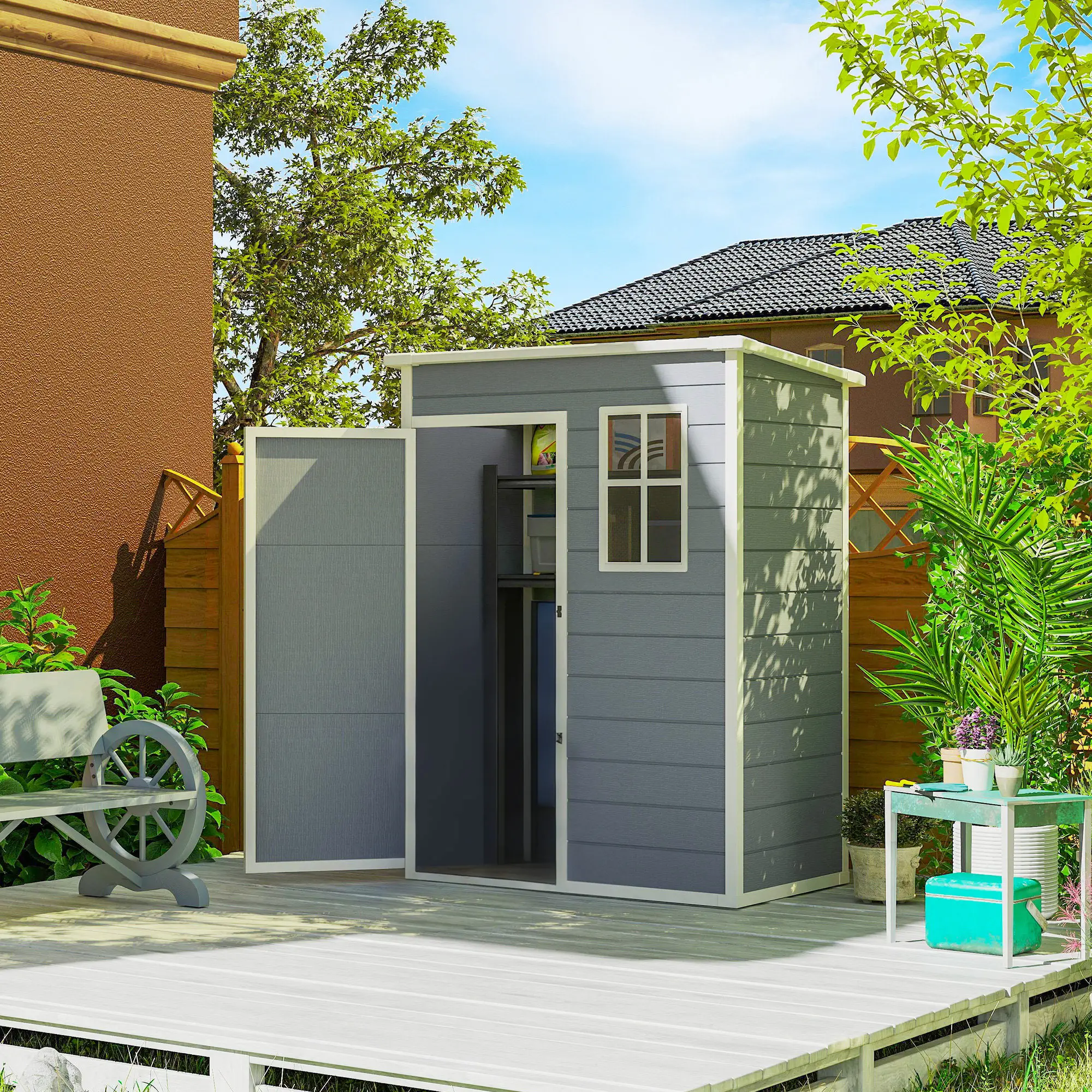 5 x 3FT Garden Shed, Outdoor Storage with Lockable Door, Window, Vent, Grey - Image 2
