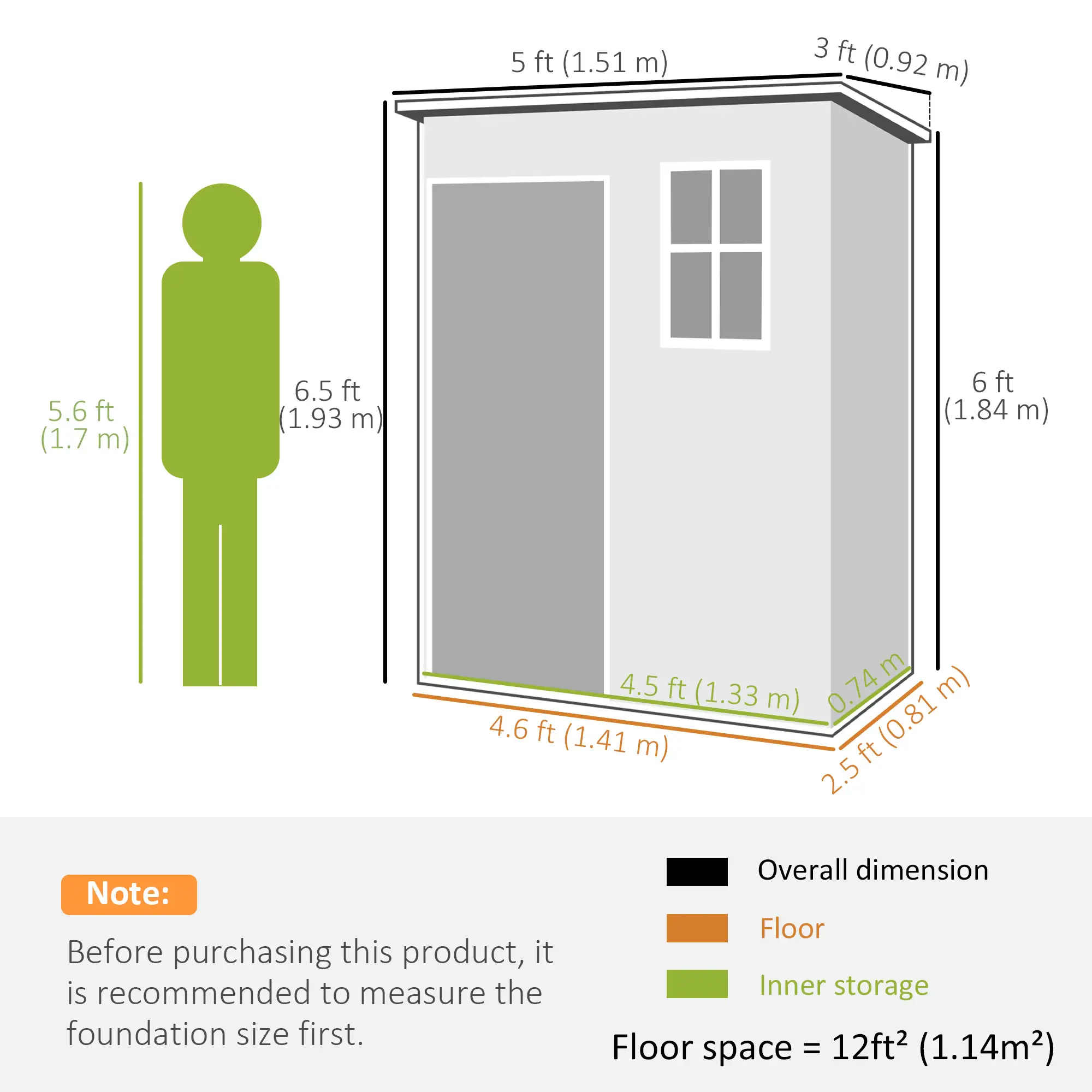 5 x 3FT Garden Shed, Outdoor Storage with Lockable Door, Window, Vent, Grey - Image 3