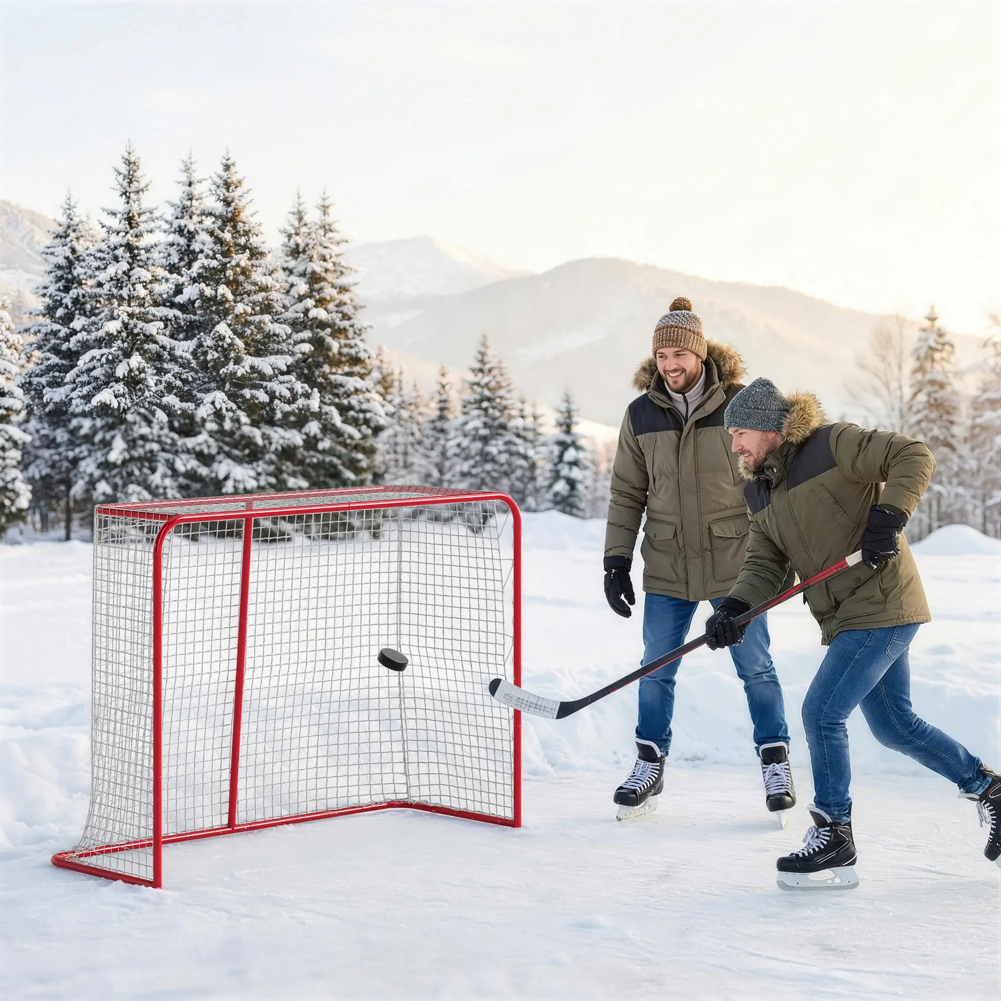 5' x 4' Mini Hockey Goal, Metal Frame, Lightweight Portable - Image 2