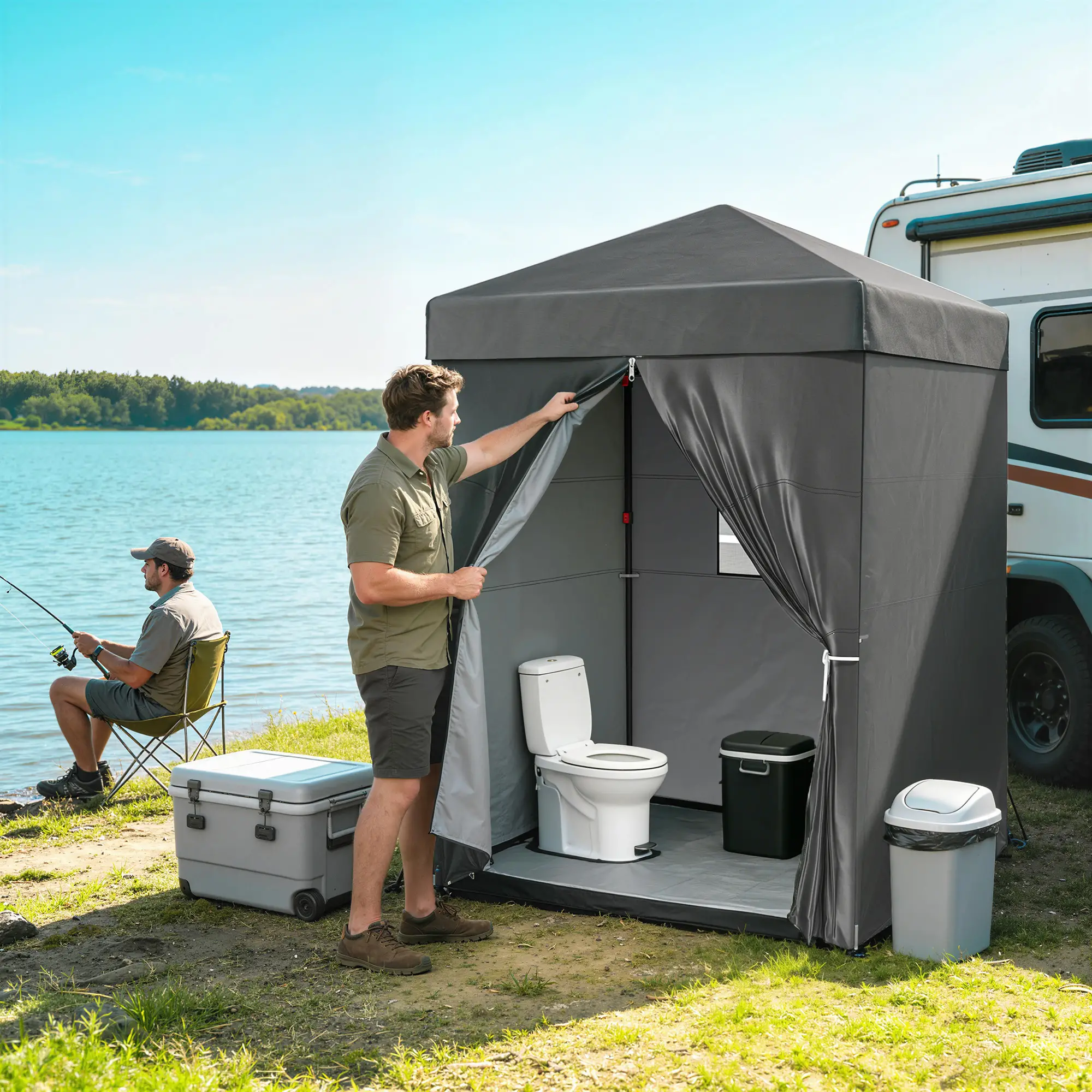 5 x 5 ft Compact Pop Up Canopy Tent, UPF 50+ Changing Room, Portable Instant Privacy Canopy, Dark Grey - Image 2