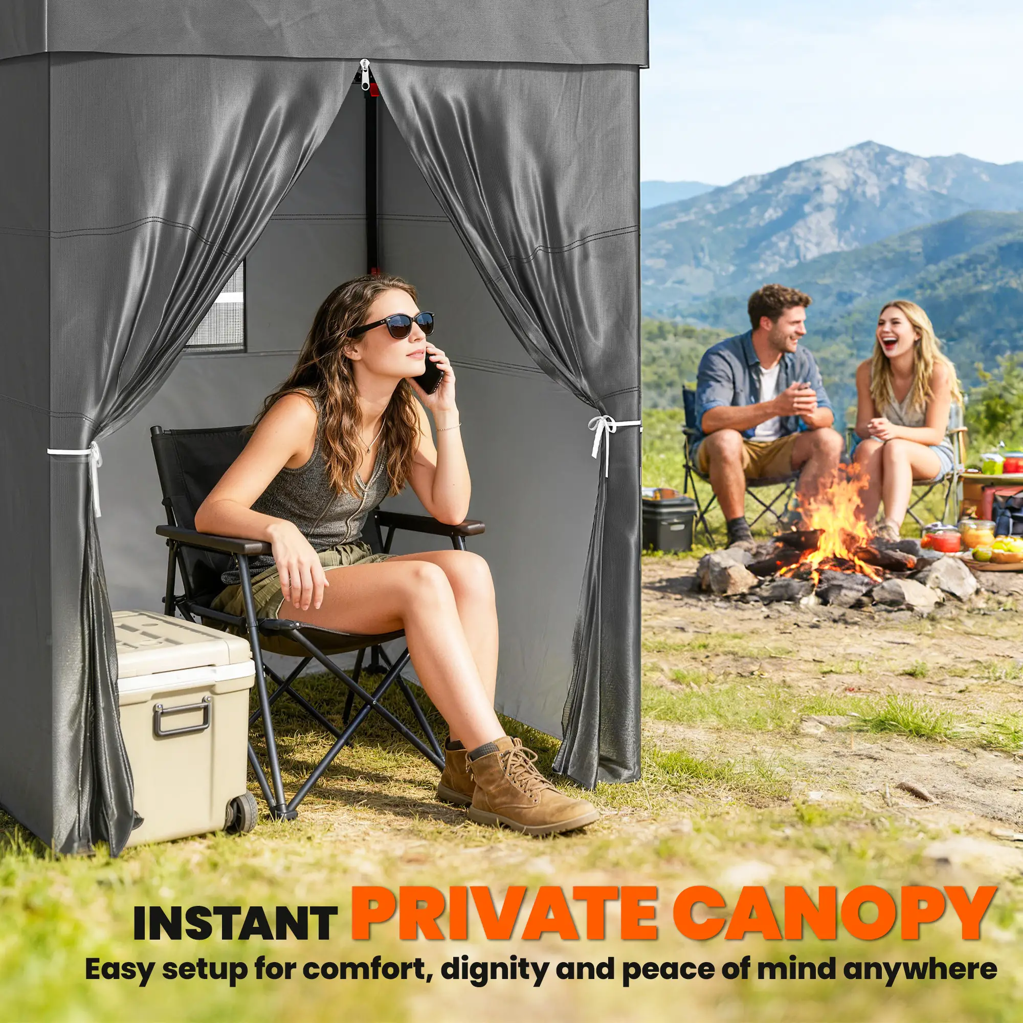 5 x 5 ft Compact Pop Up Canopy Tent, UPF 50+ Changing Room, Portable Instant Privacy Canopy, Dark Grey - Image 4