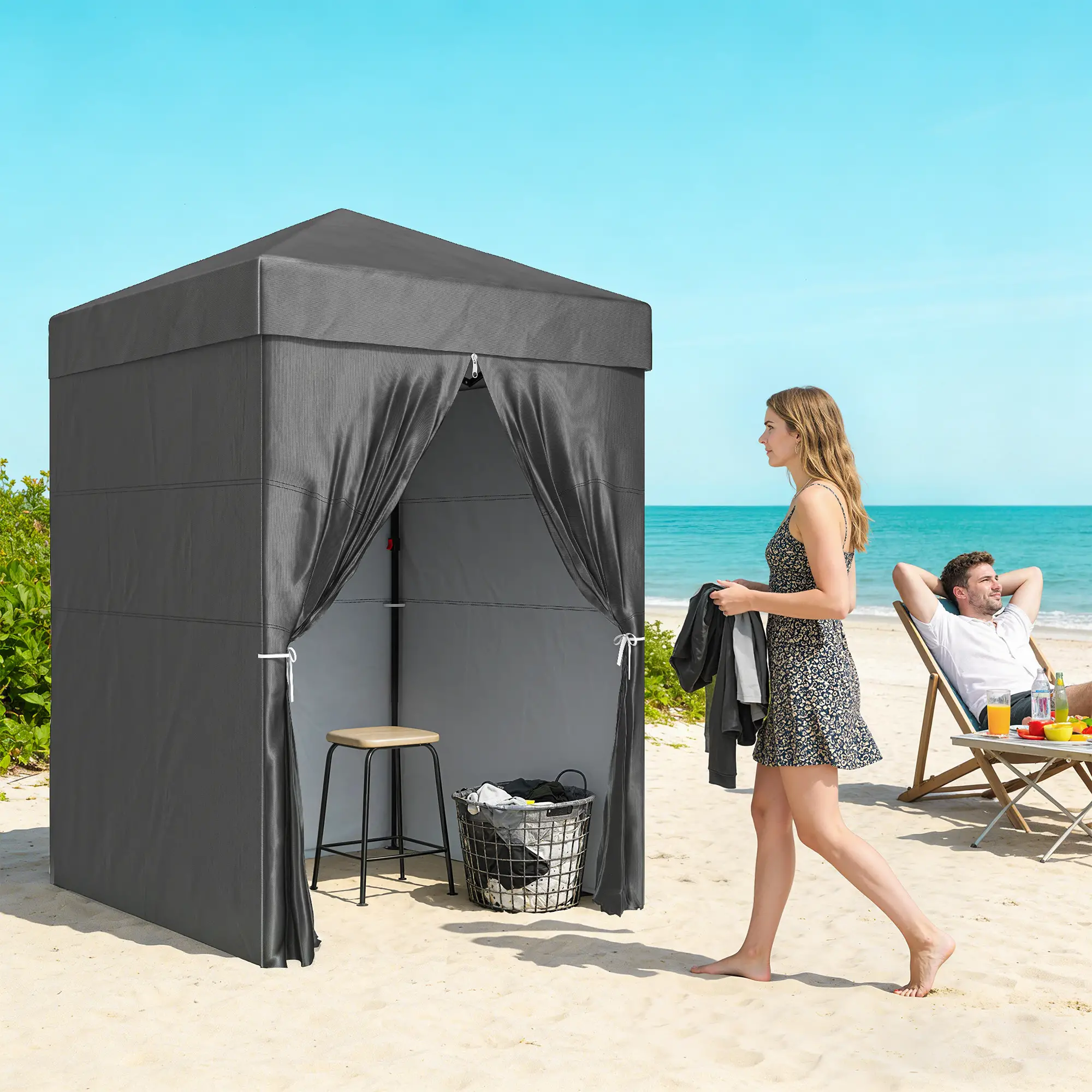 5 x 5 ft Compact Pop Up Canopy Tent, UPF 50+ Changing Room, Portable Instant Privacy Canopy, Dark Grey - Image 8
