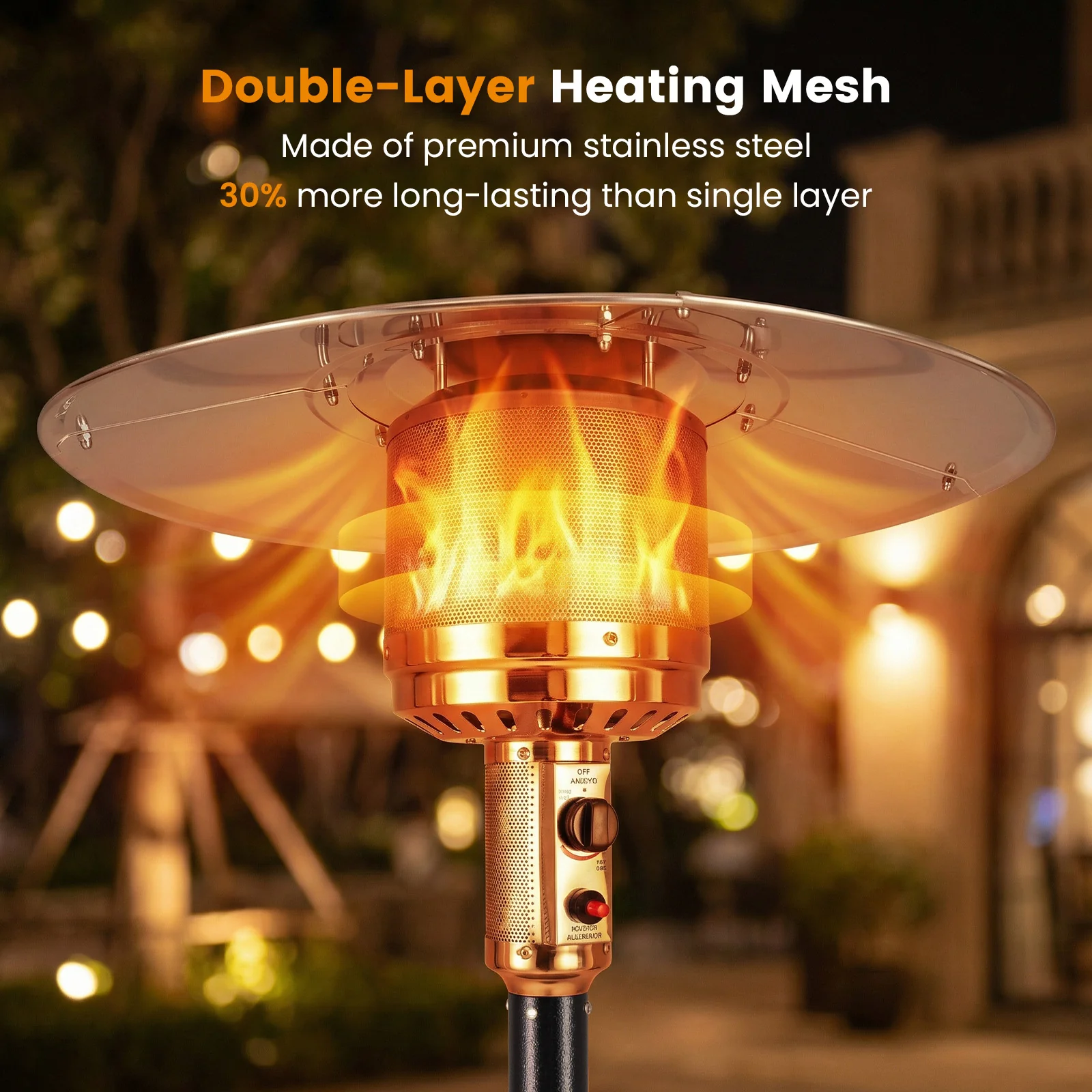 50,000 BTU Patio Propane Gas Heater, Stainless Steel Burner, Black - Image 7