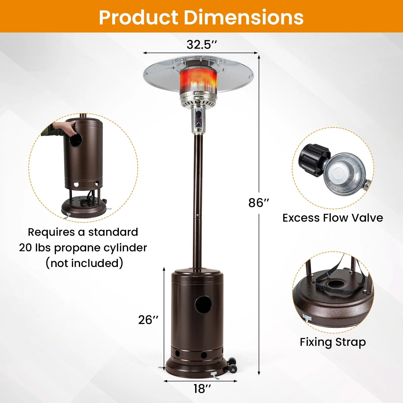 50,000 BTU Patio Propane Gas Heater, Stainless Steel Burner, Bronze - Image 4