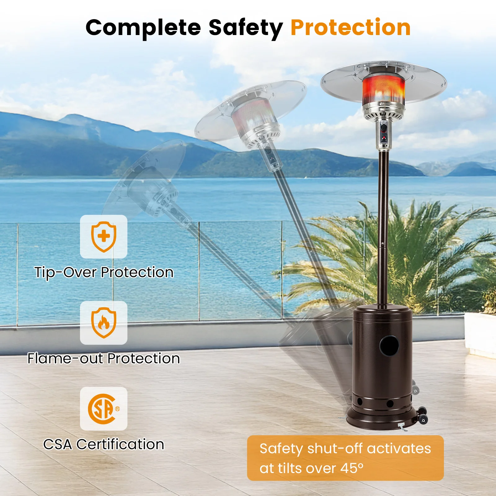 50,000 BTU Patio Propane Gas Heater, Stainless Steel Burner, Bronze - Image 8