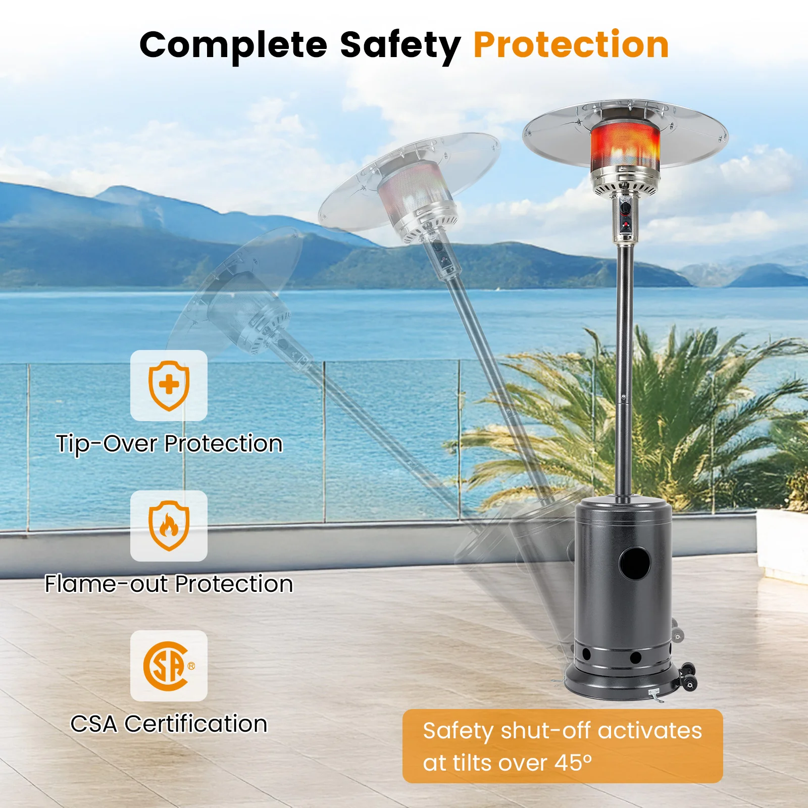 50,000 BTU Patio Propane Gas Heater, Stainless Steel Burner, Gray - Image 8