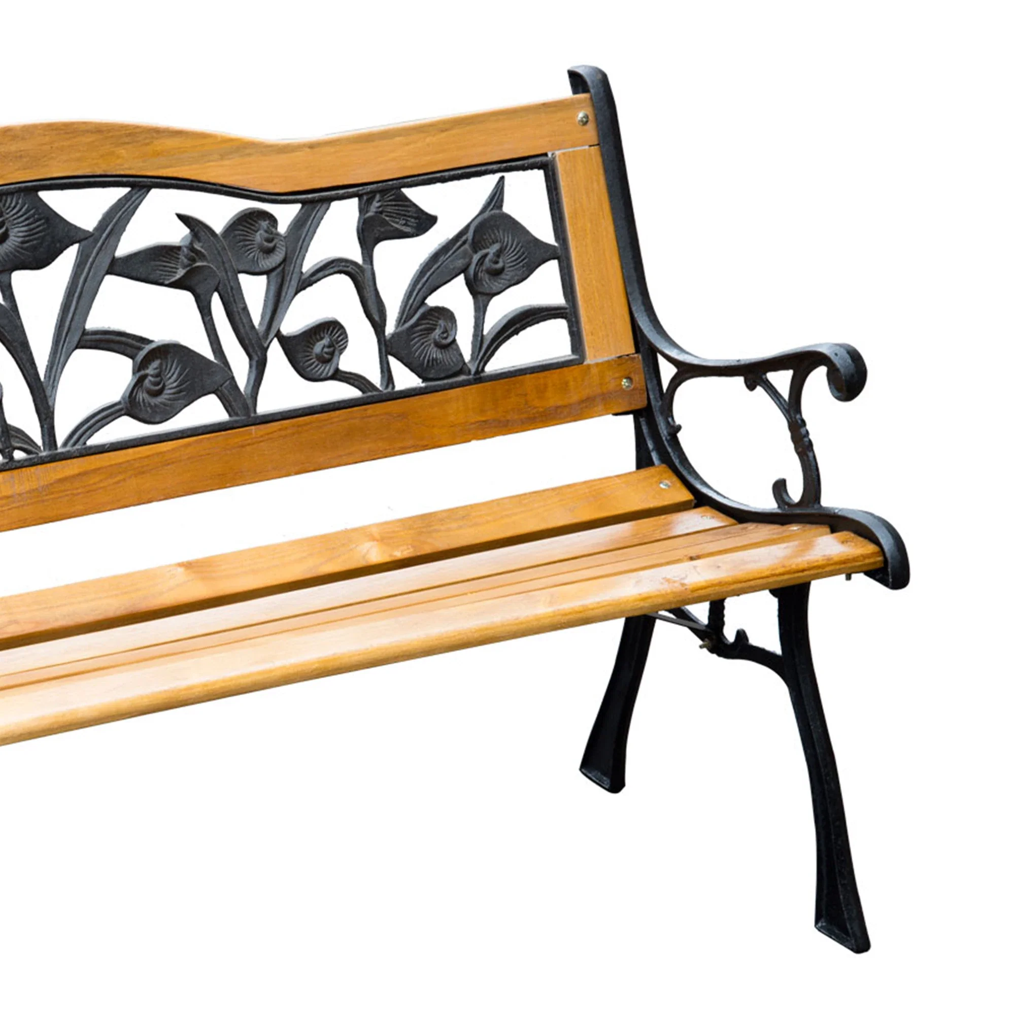 50" 2-Seater Garden Bench, Cast Iron Wooded Loveseat, Natural - Image 10