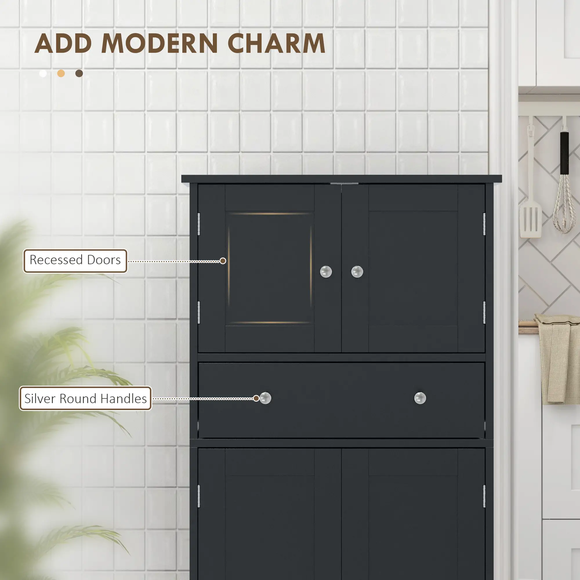 50.5" Kitchen Cabinet, 4 Doors, Drawer, Adjustable Shelf, Black - Image 4