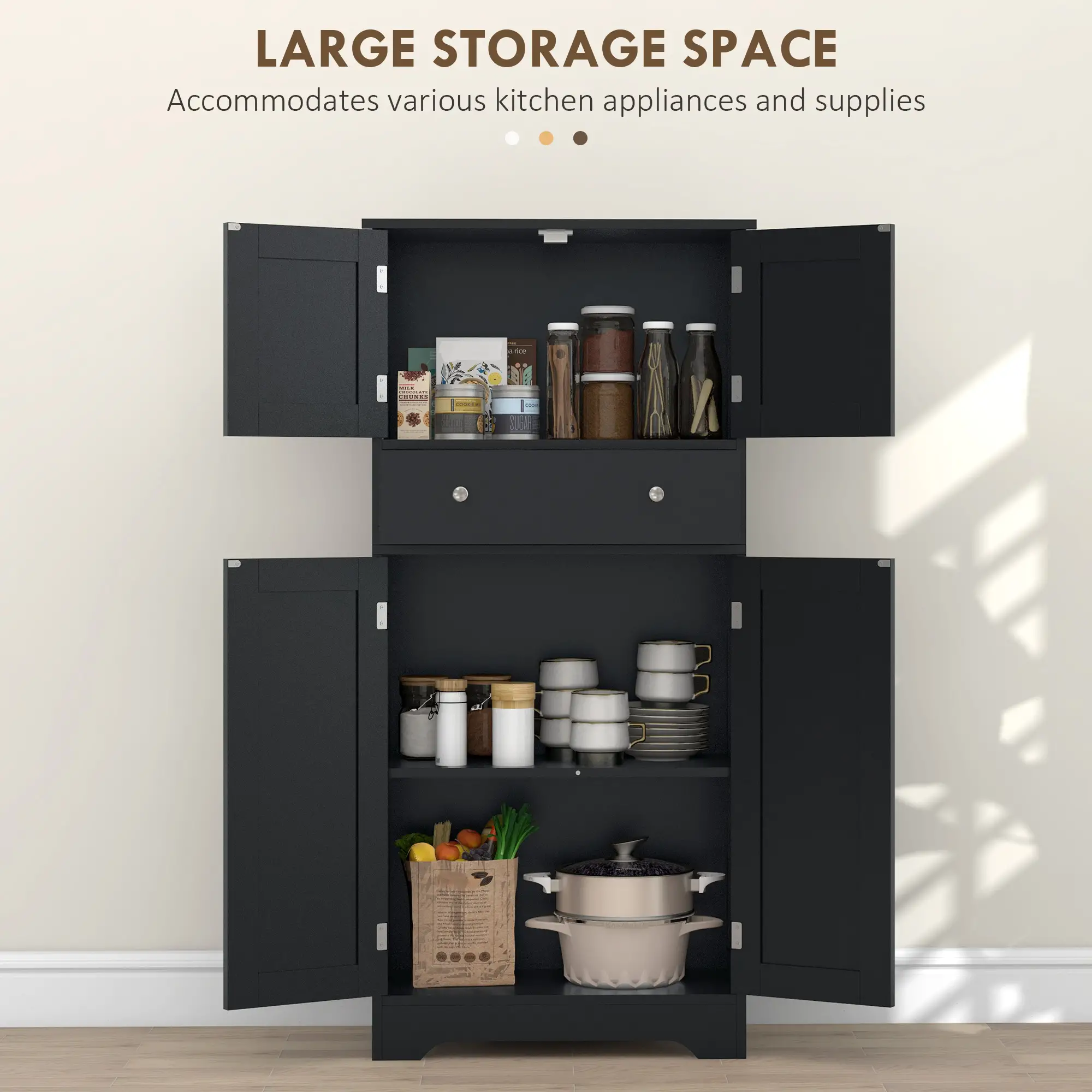50.5" Kitchen Cabinet, 4 Doors, Drawer, Adjustable Shelf, Black - Image 5