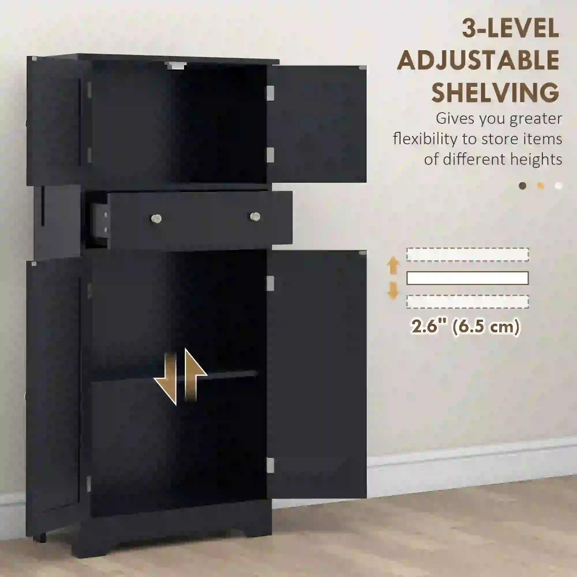 50.5" Kitchen Cabinet, 4 Doors, Drawer, Adjustable Shelf, Black - Image 6