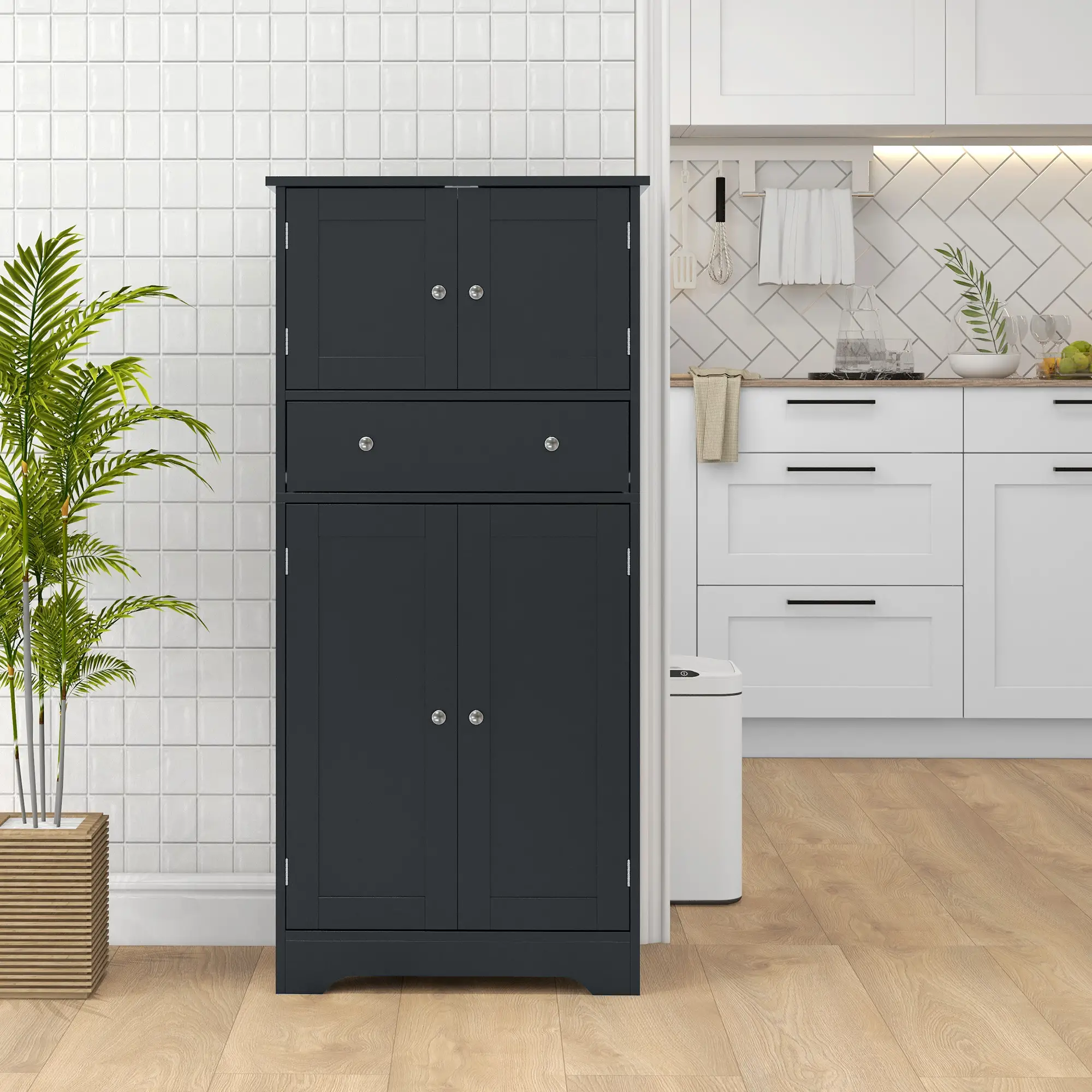 50.5" Kitchen Cabinet, 4 Doors, Drawer, Adjustable Shelf, Black - Image 8