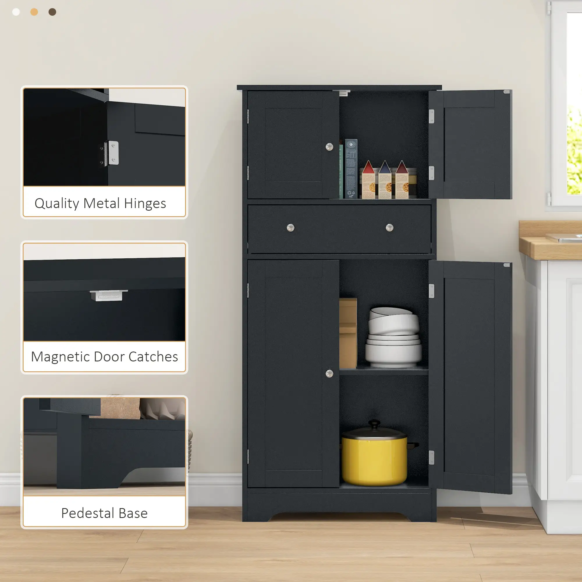 50.5" Kitchen Cabinet, 4 Doors, Drawer, Adjustable Shelf, Black - Image 9