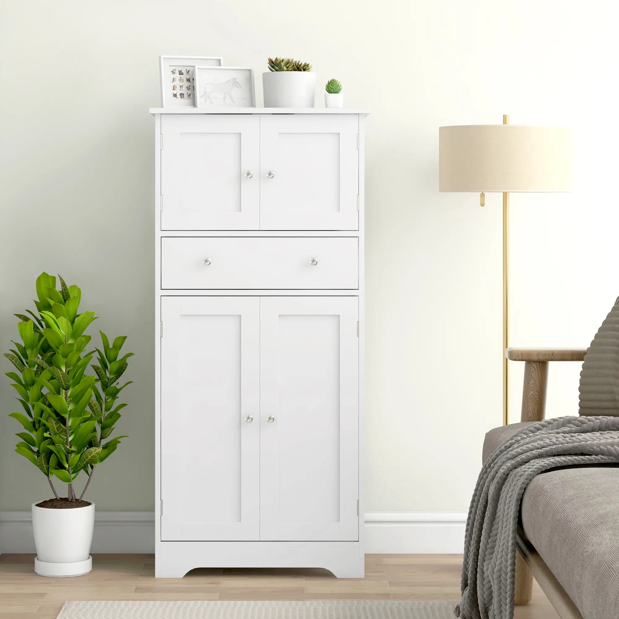 50.5" Kitchen Cabinet, 4 Doors, Drawer, Adjustable Shelf, White - Image 10