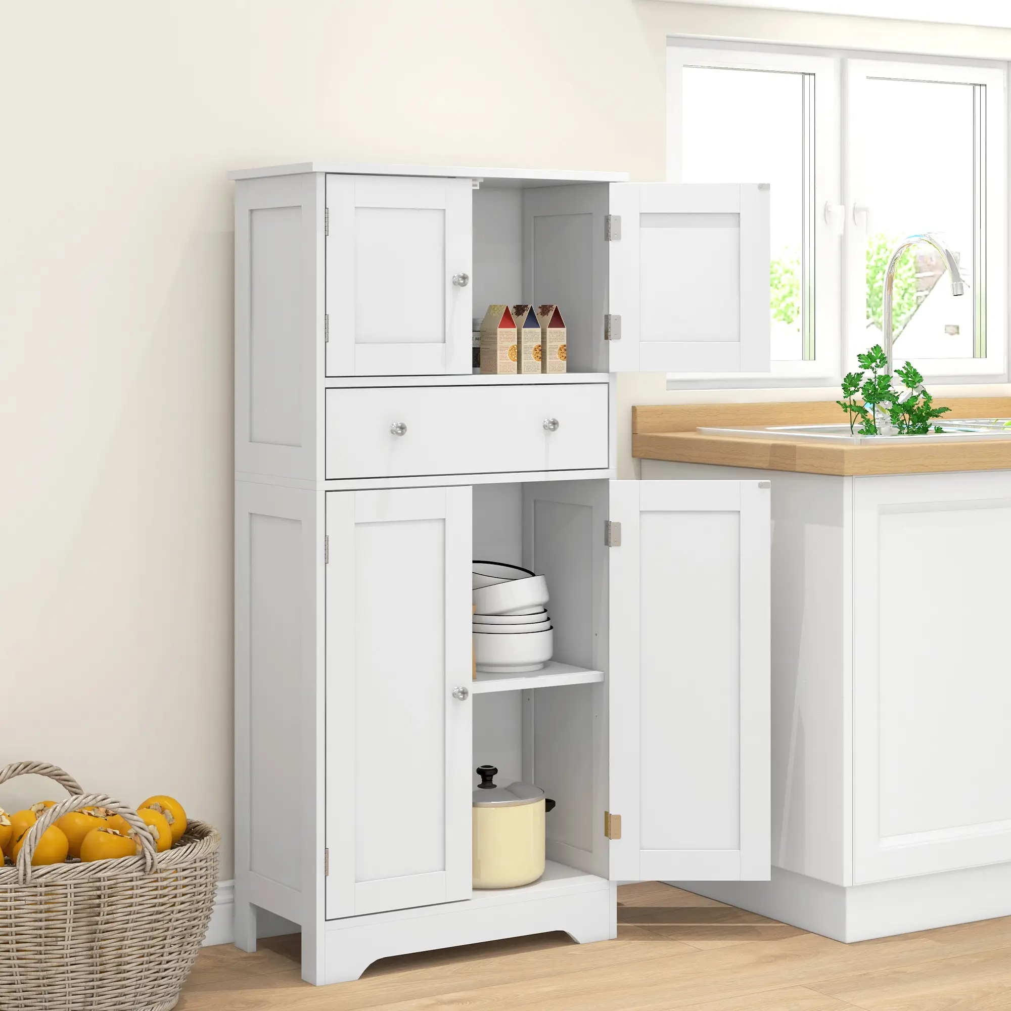 50.5" Kitchen Cabinet, 4 Doors, Drawer, Adjustable Shelf, White - Image 2