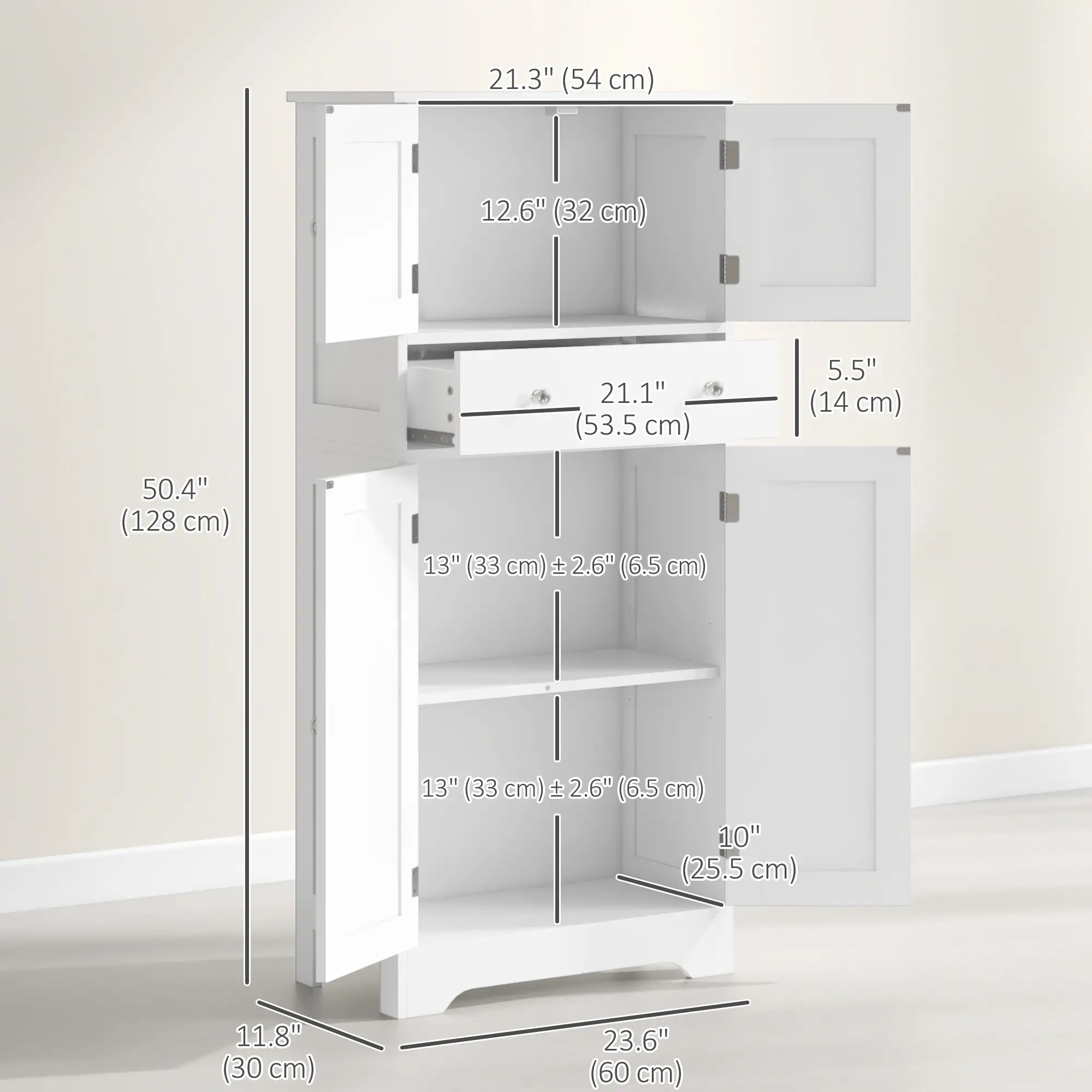 50.5" Kitchen Cabinet, 4 Doors, Drawer, Adjustable Shelf, White - Image 3