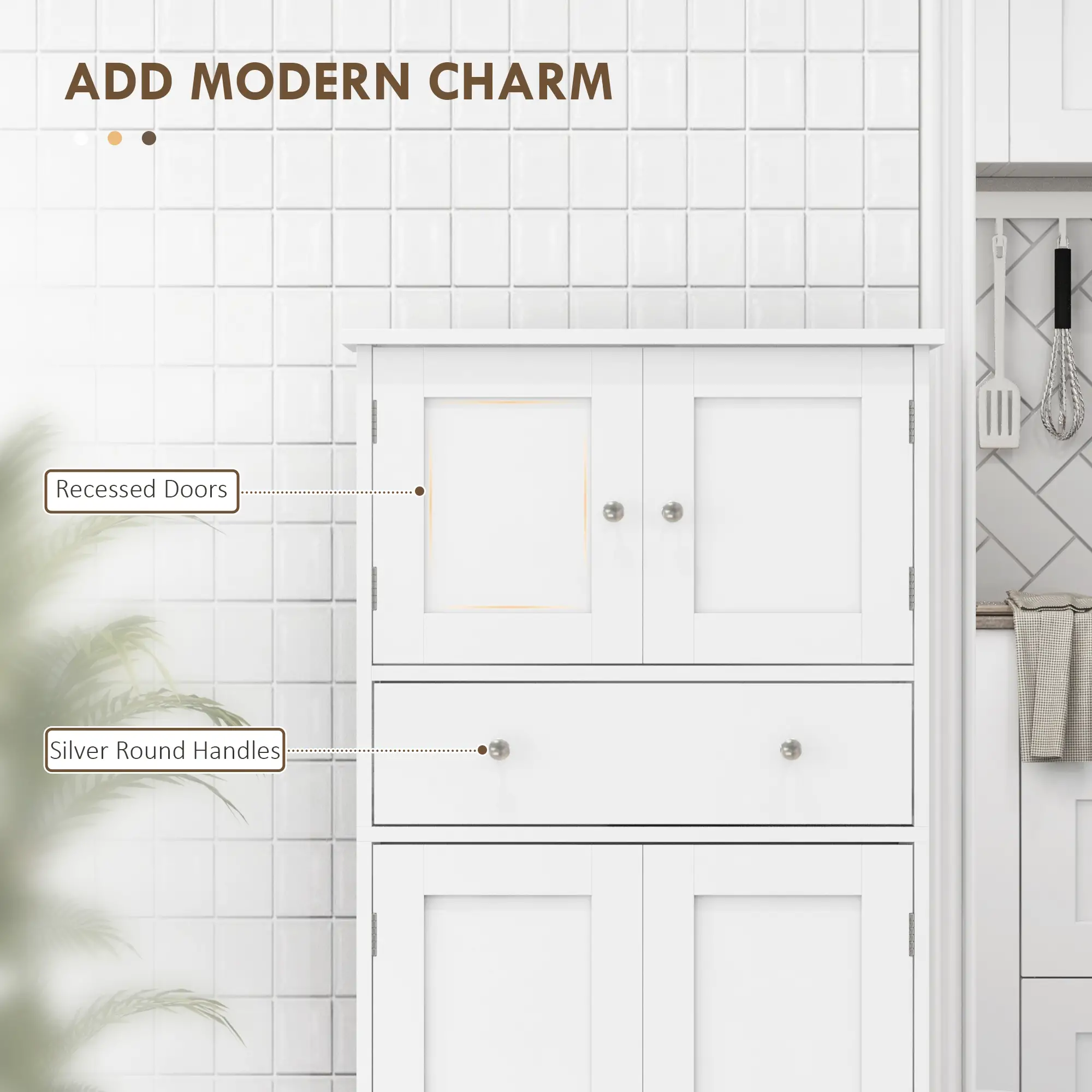 50.5" Kitchen Cabinet, 4 Doors, Drawer, Adjustable Shelf, White - Image 4