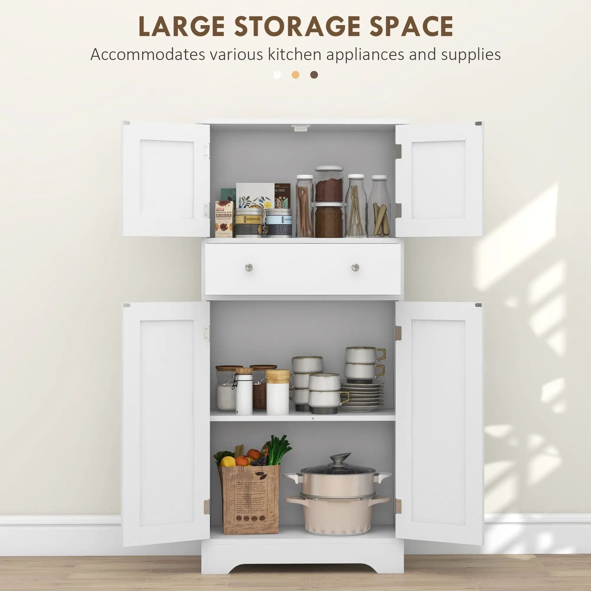 50.5" Kitchen Cabinet, 4 Doors, Drawer, Adjustable Shelf, White - Image 5