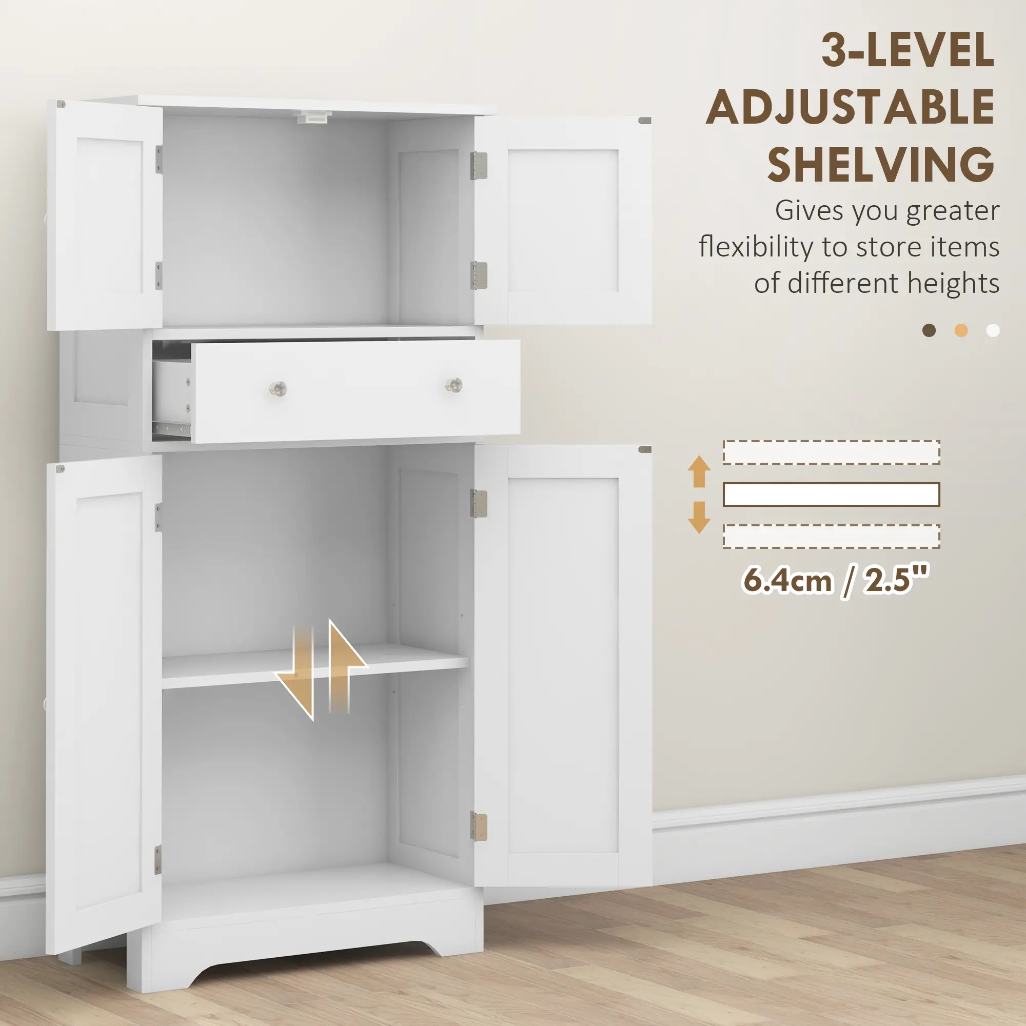 50.5" Kitchen Cabinet, 4 Doors, Drawer, Adjustable Shelf, White - Image 6