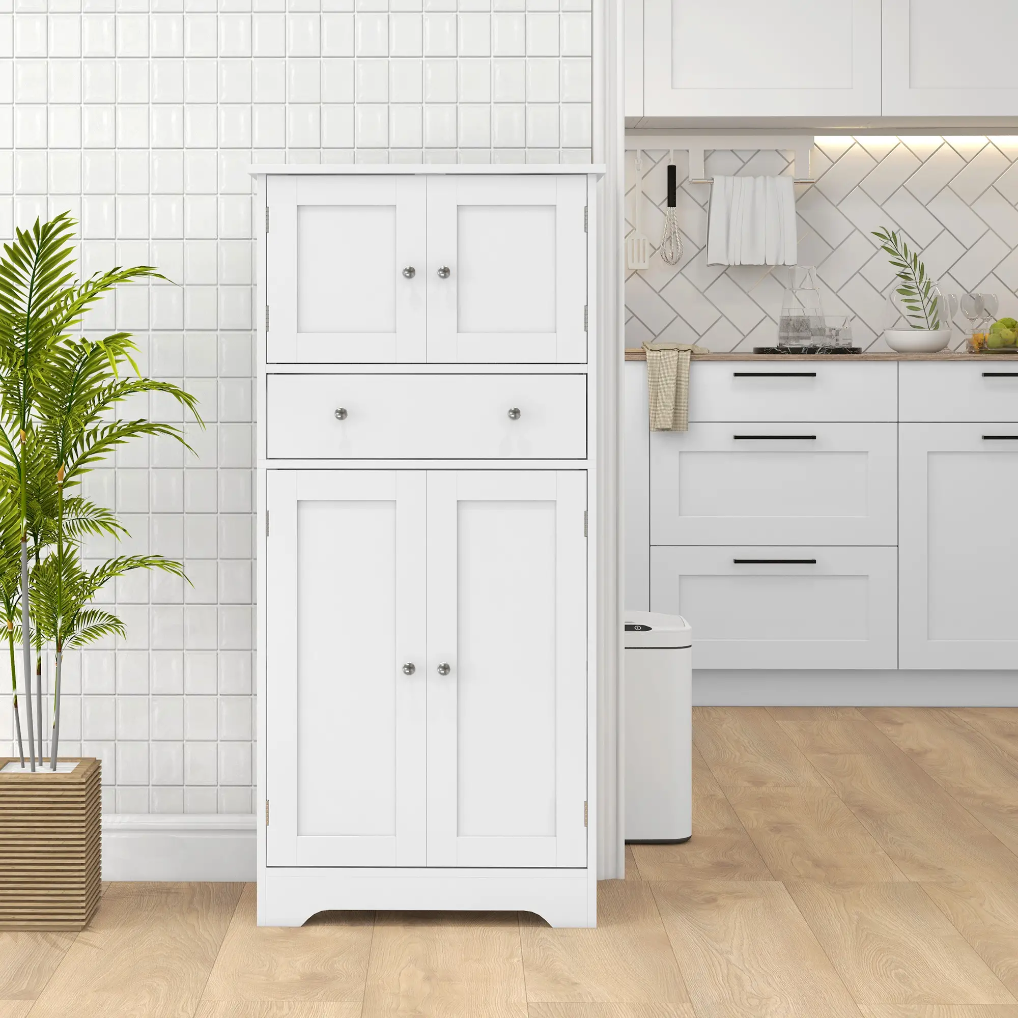 50.5" Kitchen Cabinet, 4 Doors, Drawer, Adjustable Shelf, White - Image 8