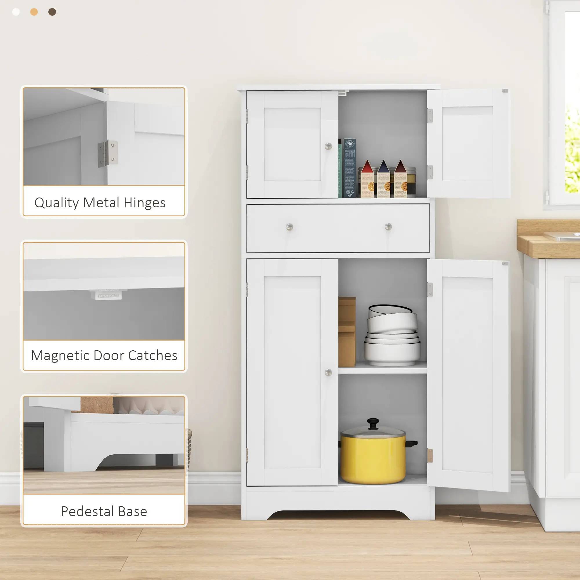 50.5" Kitchen Cabinet, 4 Doors, Drawer, Adjustable Shelf, White - Image 9