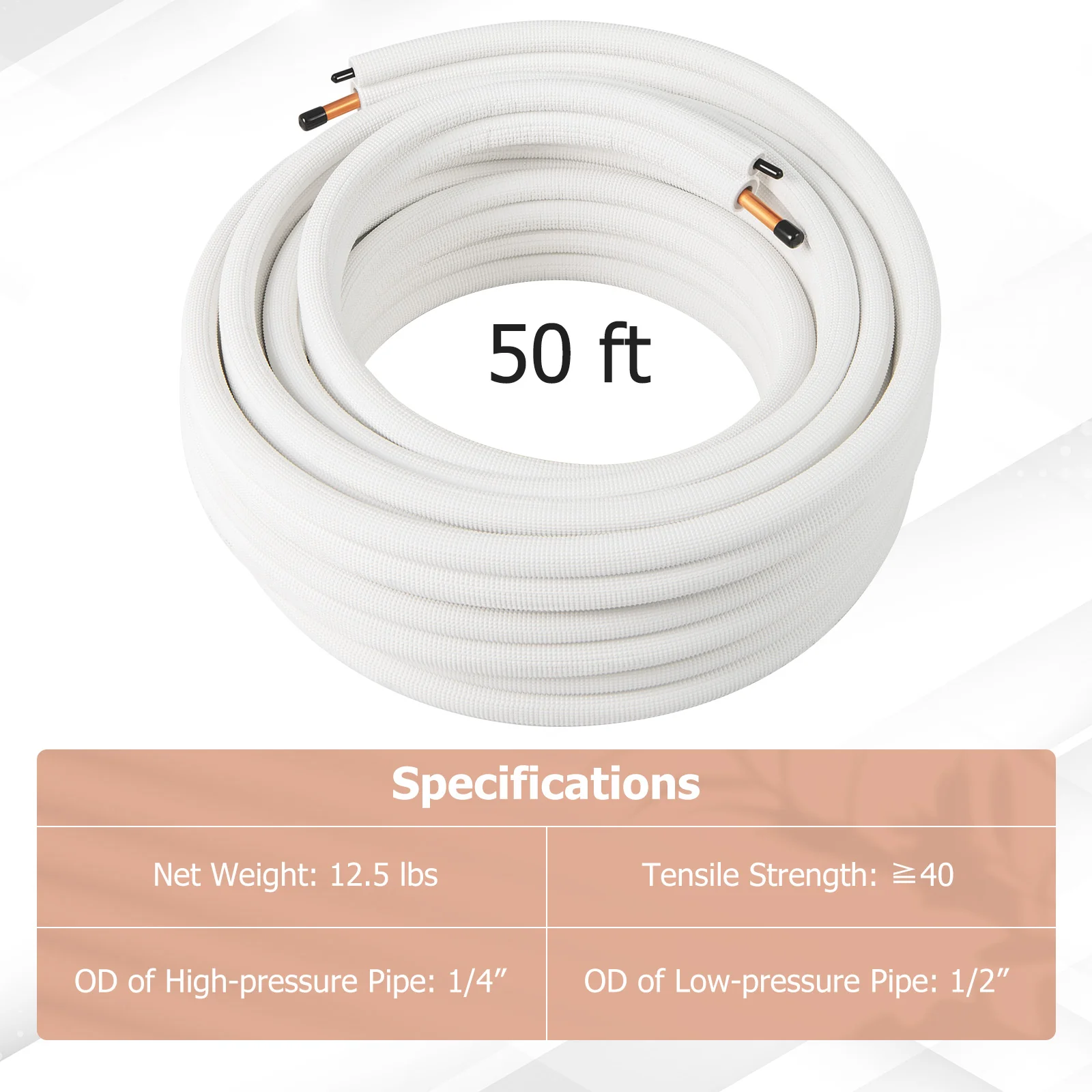 50 Ft Mini Split Line Set, 1/4 Inch 1/2 Inch Copper Pipes, White - Image 4