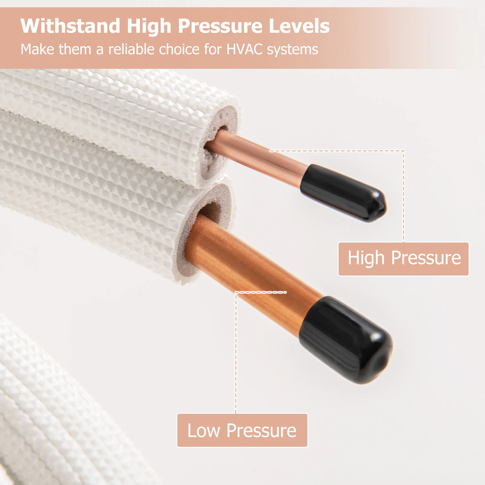 50 Ft Mini Split Line Set, 1/4 Inch 1/2 Inch Copper Pipes, White - Image 7