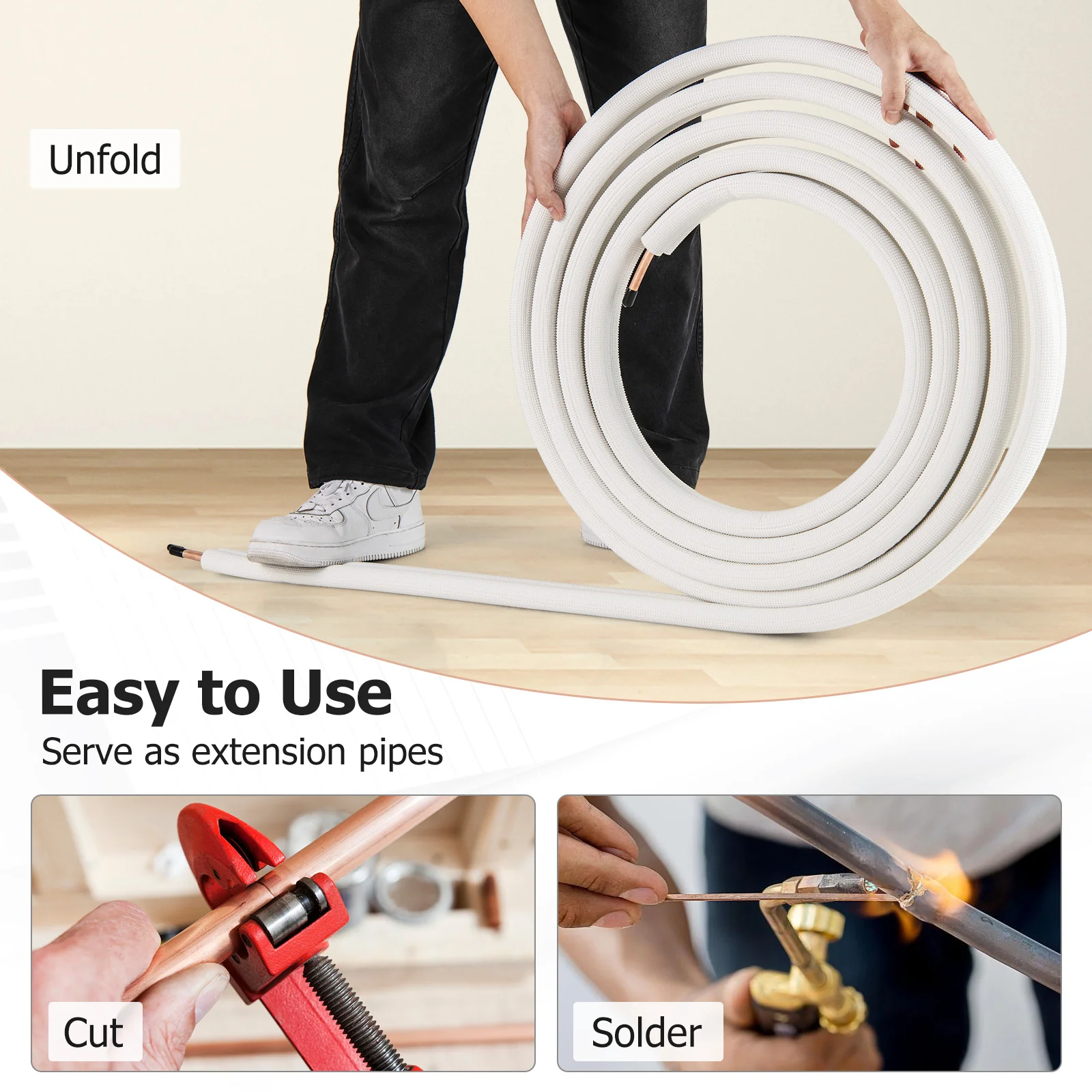 50 Ft Mini Split Line Set, 1/4 Inch 1/2 Inch Copper Pipes, White - Image 8