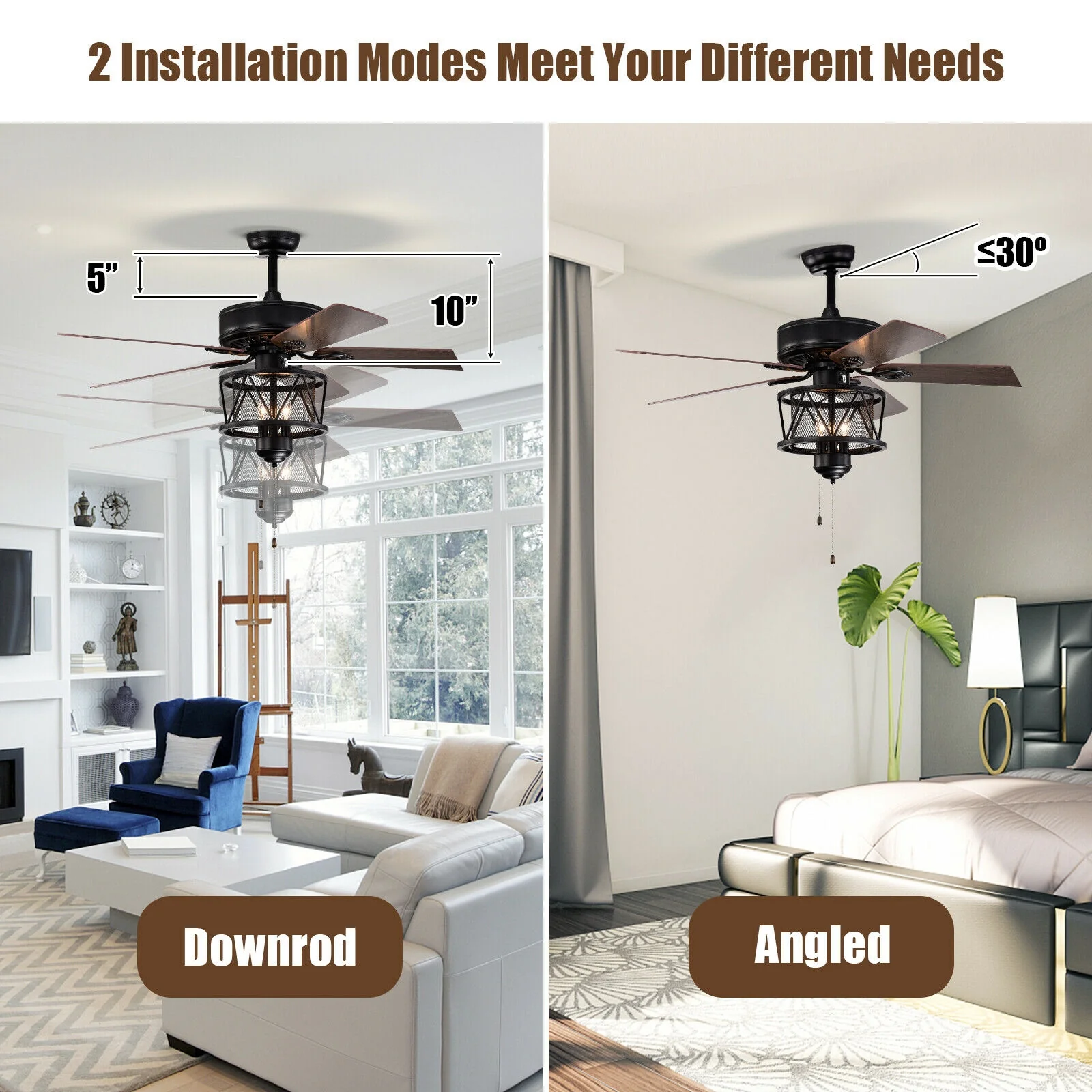 50 Inch Ceiling Fan With Lights, Reversible Blades, Pull Chain, Black - Image 9
