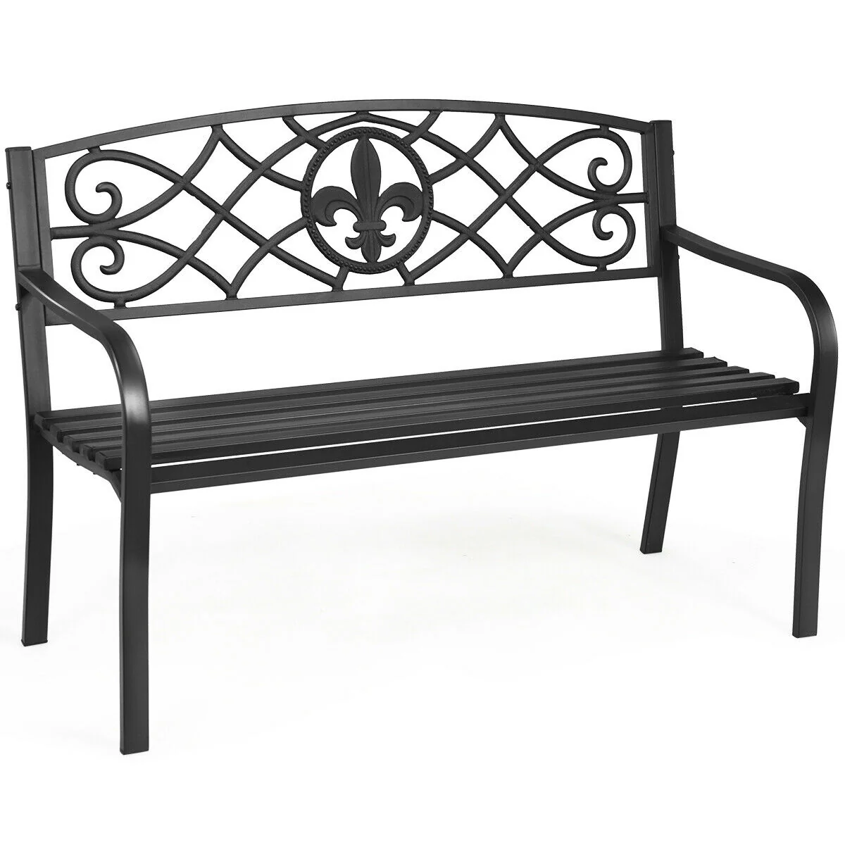 50 Inch Heavy-Duty Metal Garden Bench, Black