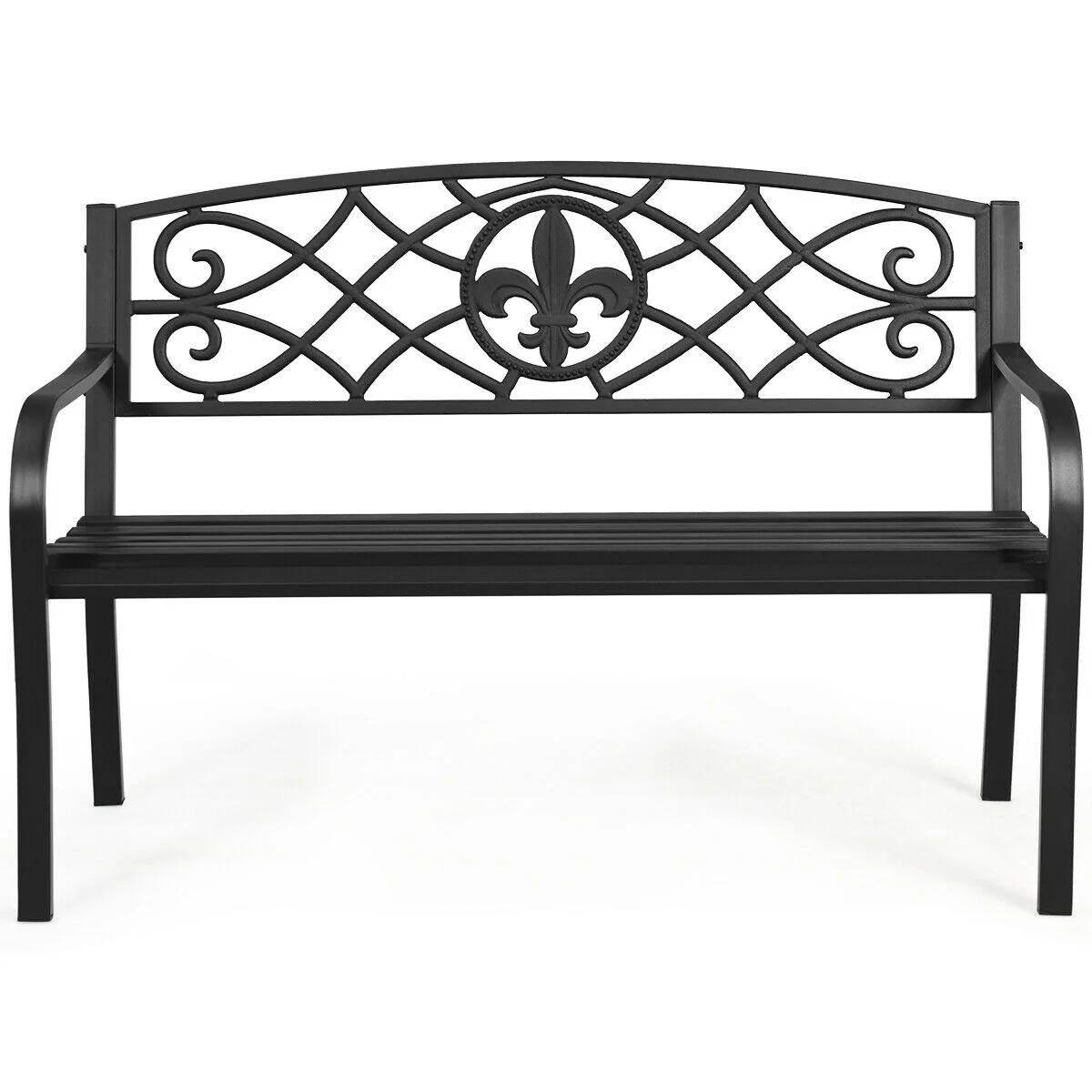 50 Inch Heavy-Duty Metal Garden Bench, Black - Image 8
