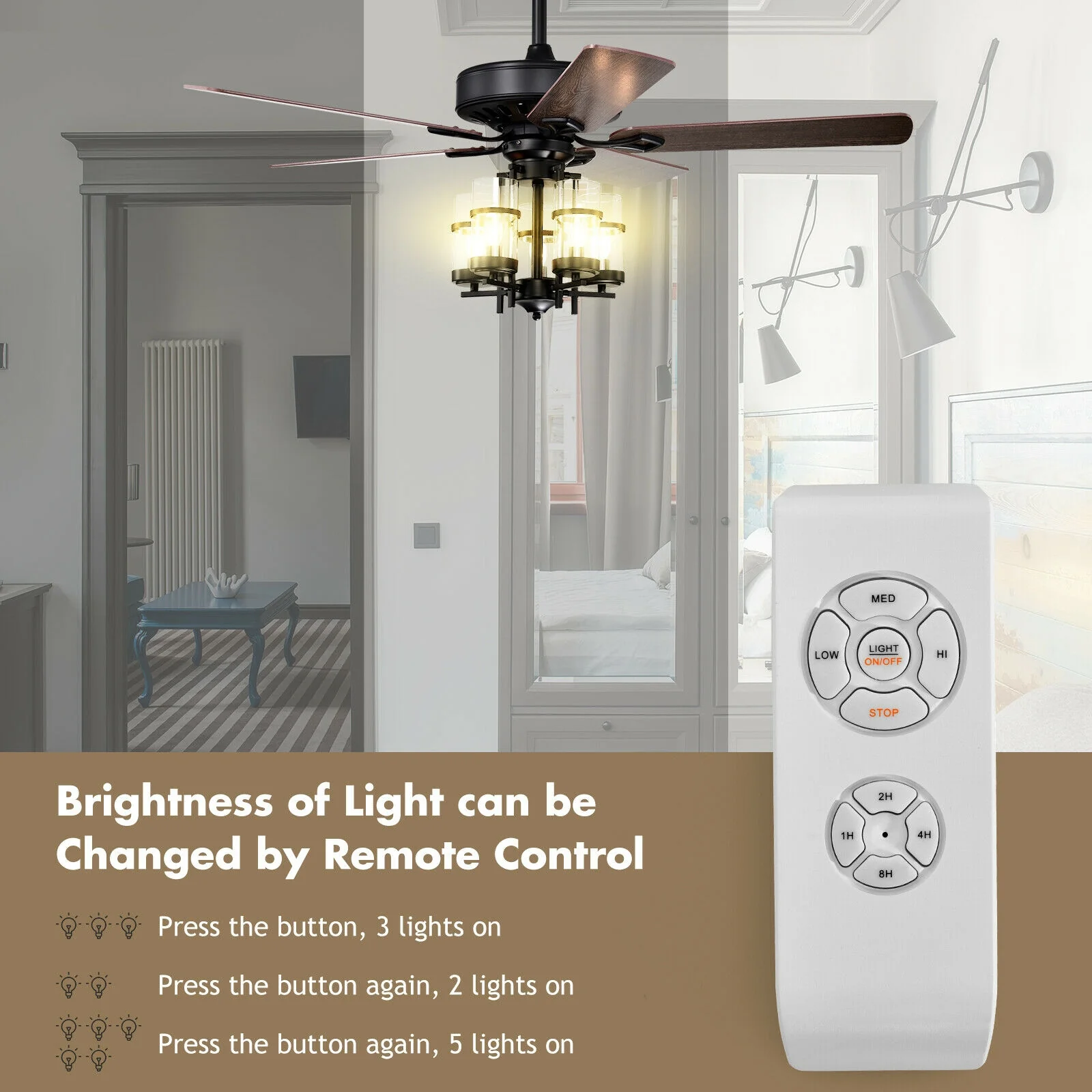 50 Inch Noiseless Ceiling Fan Light, Explosion-Proof Glass Lampshades, Black - Image 10