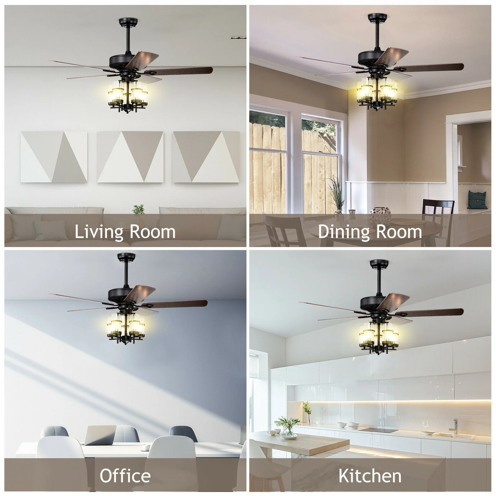 50 Inch Noiseless Ceiling Fan Light, Explosion-Proof Glass Lampshades, Black - Image 5