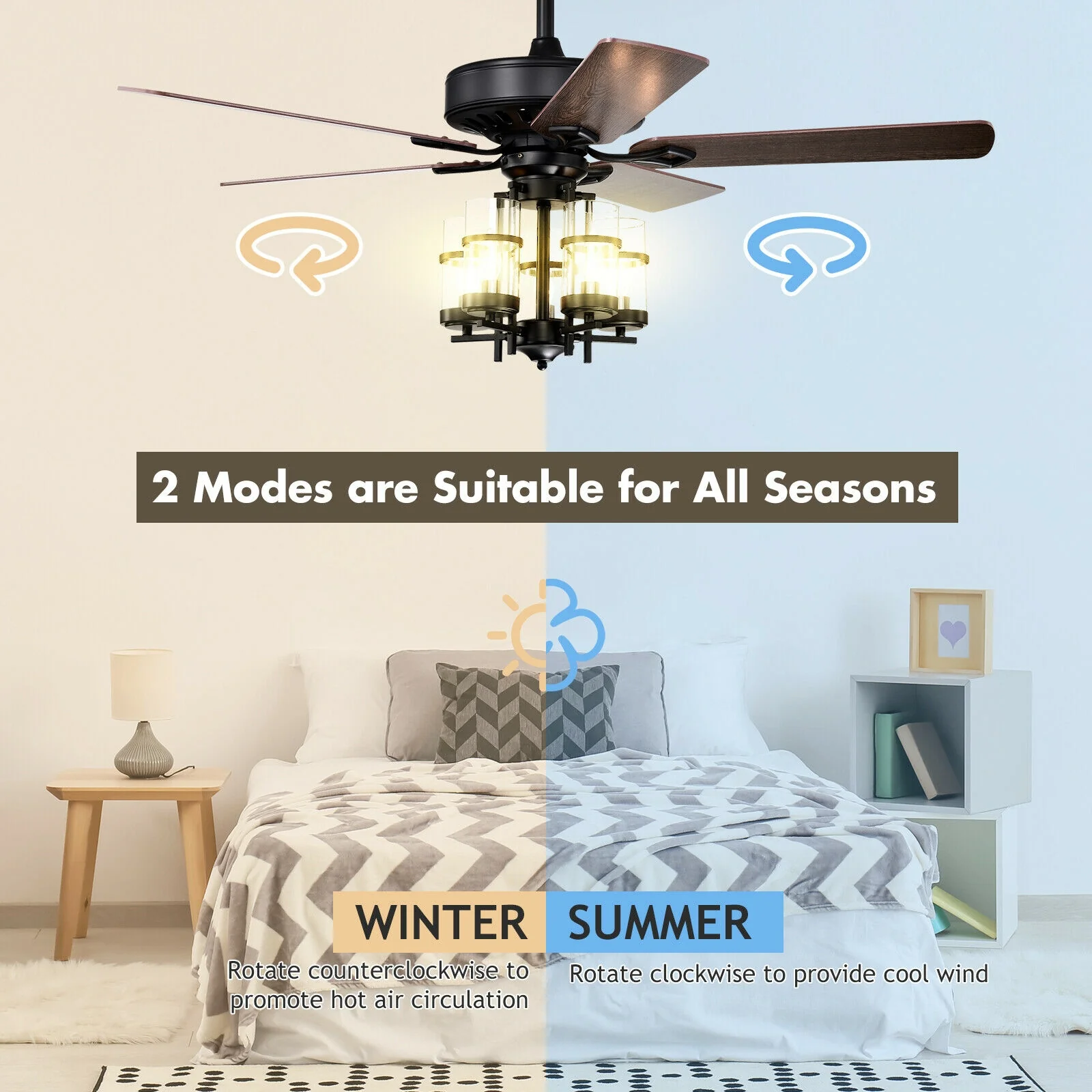50 Inch Noiseless Ceiling Fan Light, Explosion-Proof Glass Lampshades, Black - Image 6